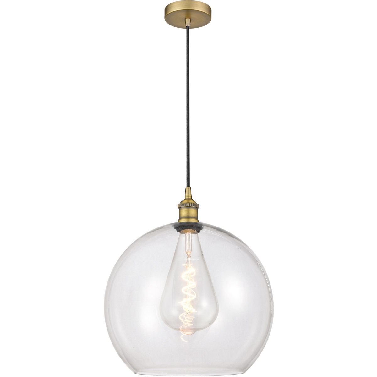 Edison Athens LED 13.75 inch Brushed Brass Pendant Ceiling Light in Clear Glass