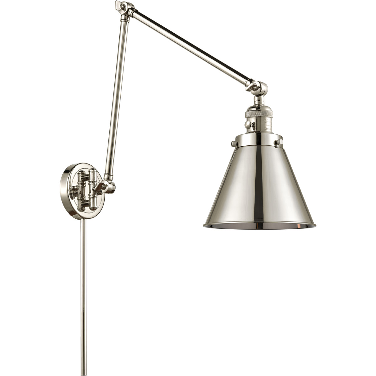 Appalachian 30 inch 3.5 watt Polished Nickel Swing Arm Wall Light, Franklin Restoration