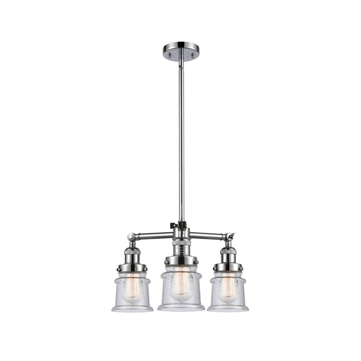 Franklin Restoration Small Canton 3 Light 18 inch Polished Chrome Chandelier Ceiling Light in Seedy Glass, Franklin Restoration