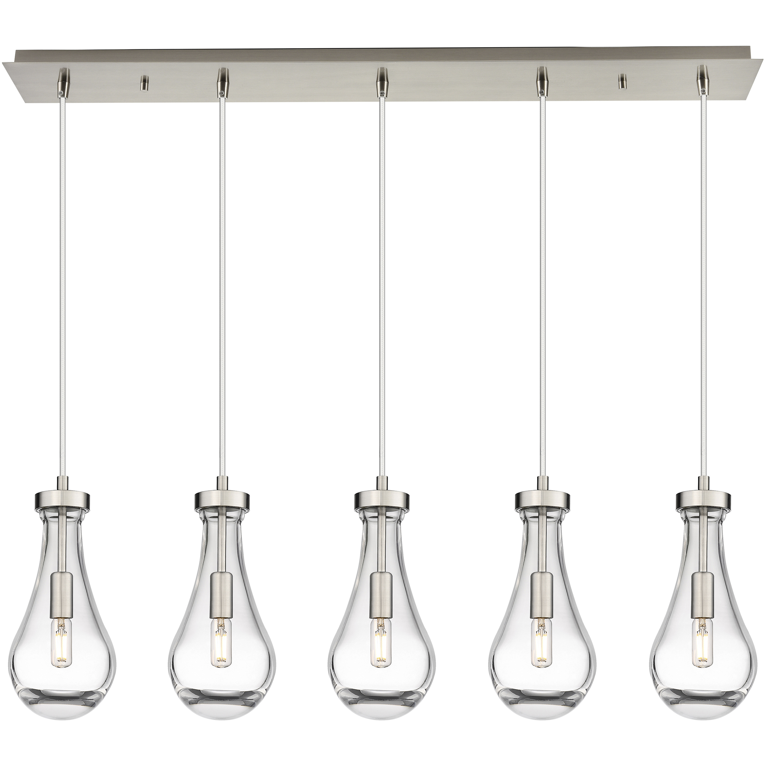 Owego 5 Light 36.88 inch Brushed Satin Nickel Linear Pendant Ceiling Light in Clear Glass