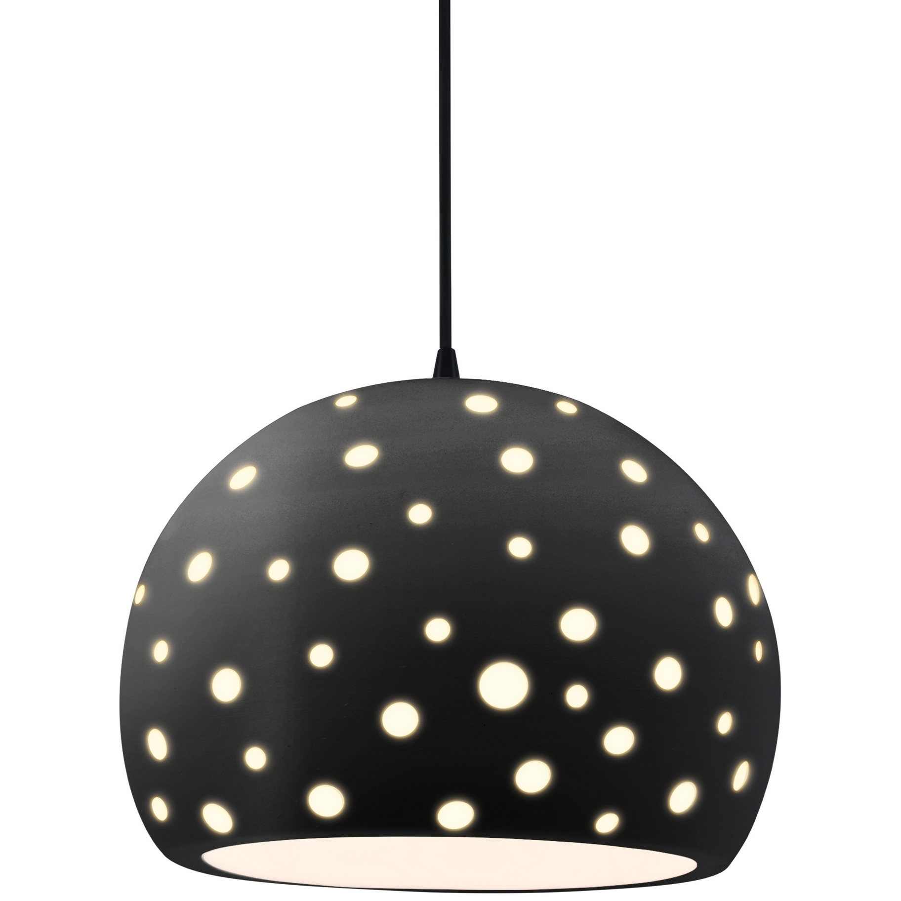 Perforated Globe Pendant Ceiling Light in Matte Black, Dedicated LED, Black Cord, Carbon Matte Black, 12.25W x 9.25H, Form+Finish+Function