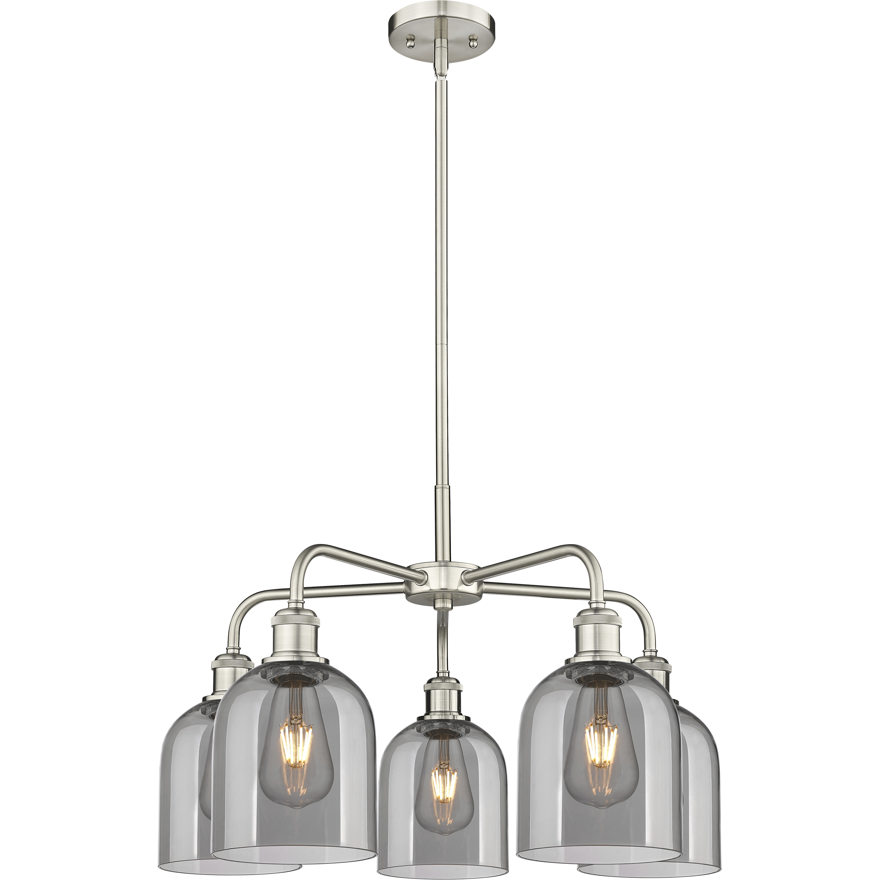 Ballston Bella 5 Light 23.5 inch Satin Nickel Stem Hung Chandelier Ceiling Light in Light Smoke Glass
