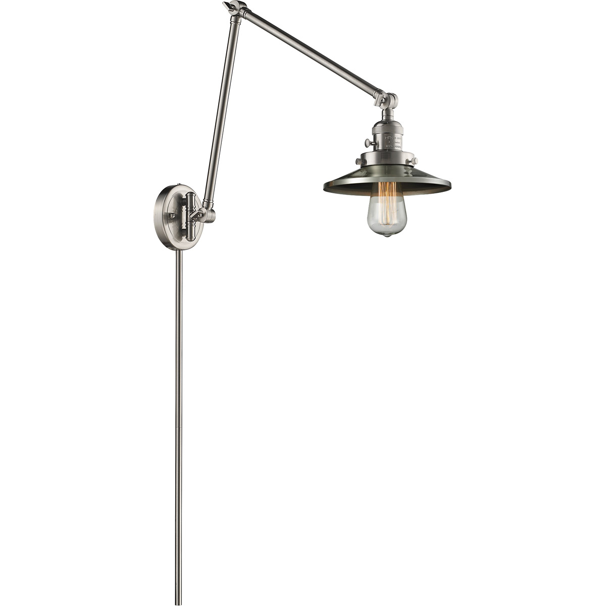 Railroad 30 inch 3.50 watt Satin Nickel Swing Arm Wall Light, Franklin Restoration