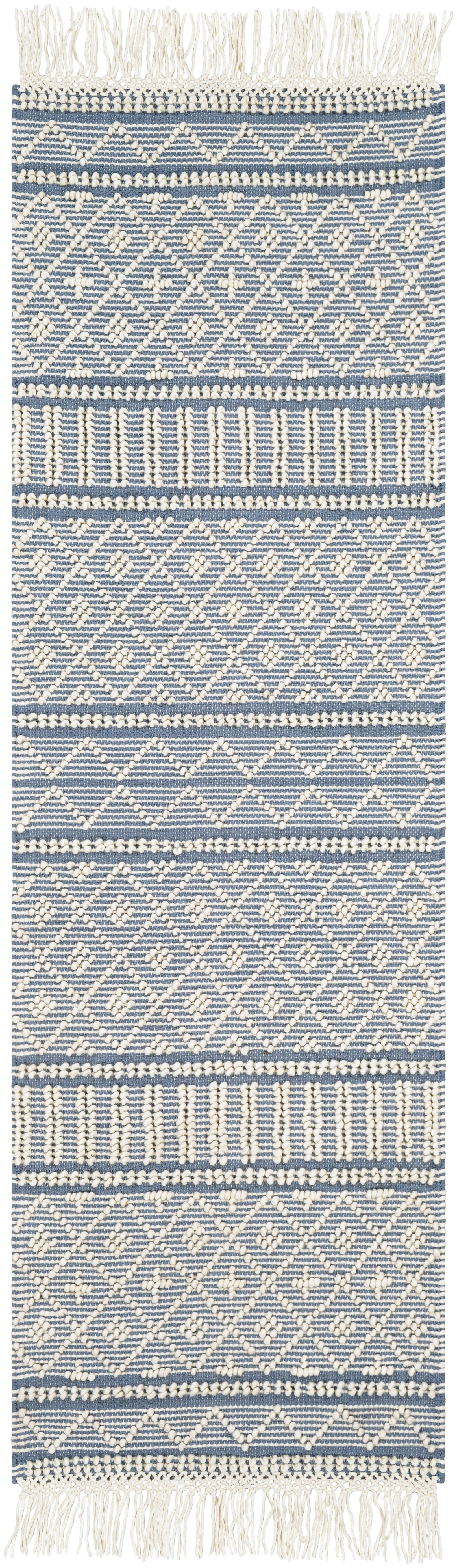 Farmhouse Tassels 96 X 30 inch Blue Rug in 2.5 x 8, Runner