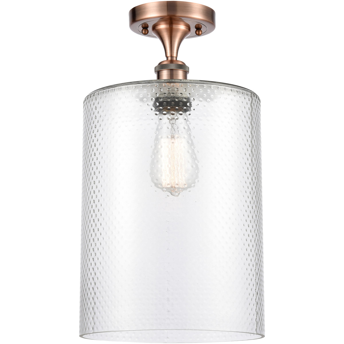 Ballston Large Cobbleskill 1 Light 9 inch Antique Copper Semi-Flush Mount Ceiling Light in Clear Glass, Ballston