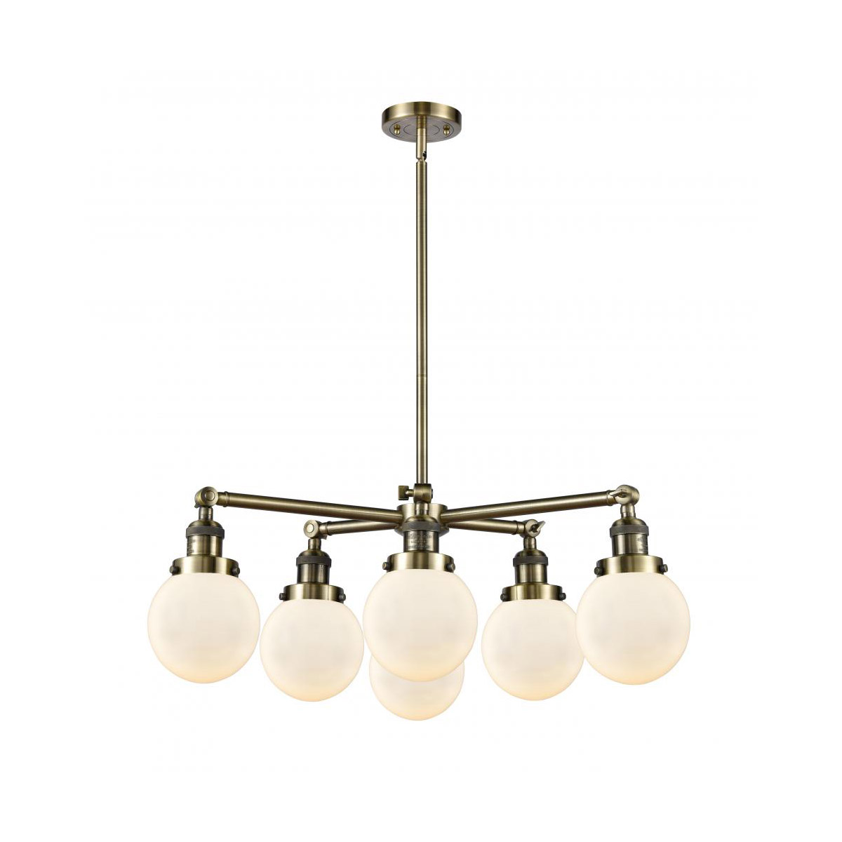 Franklin Restoration XX-Large Beacon 6 Light 35 inch Antique Brass Chandelier Ceiling Light in Incandescent, Matte White Glass, Franklin Restoration