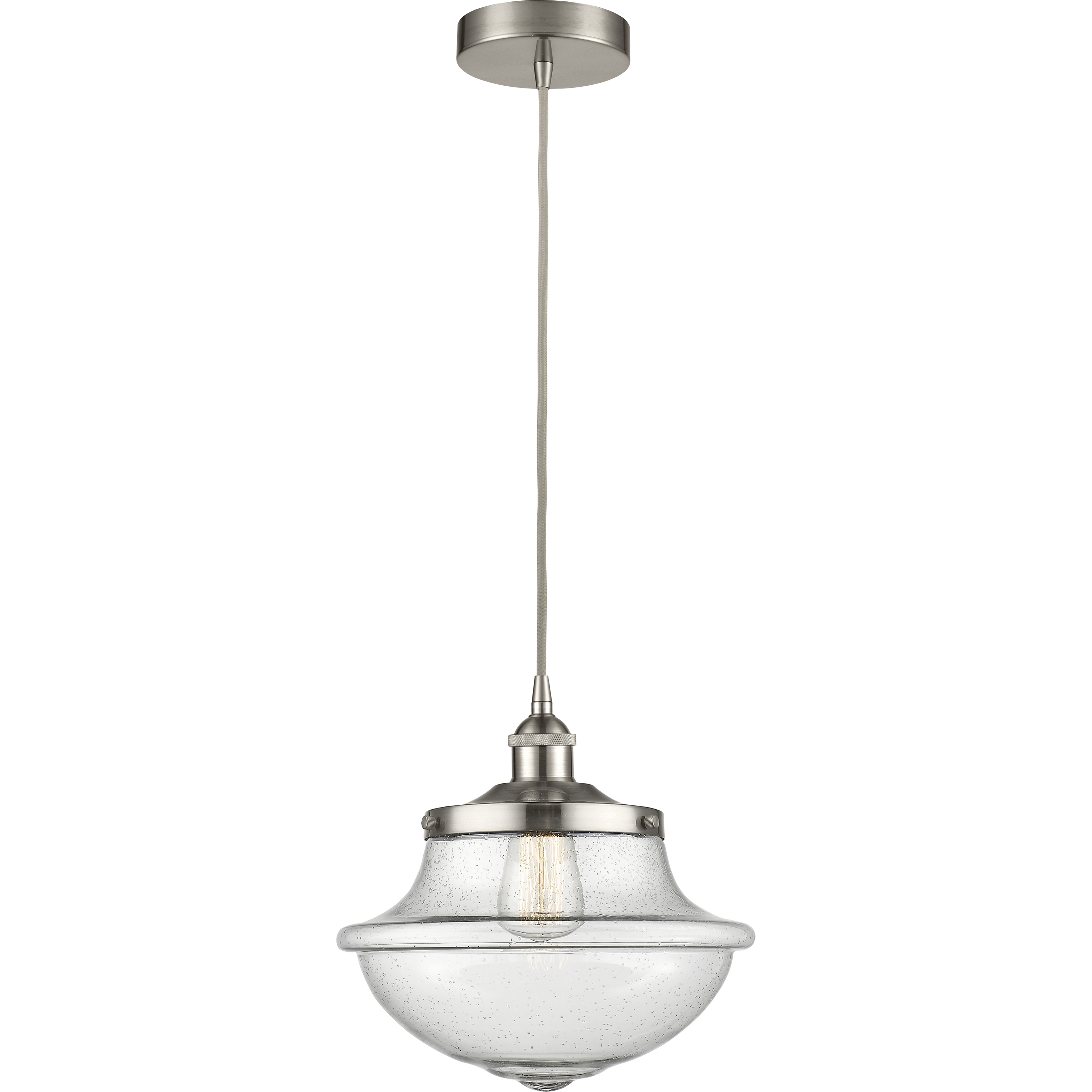 Oxford 1 Light 11.75 inch Brushed Satin Nickel Mini Pendant Ceiling Light in Seedy Glass