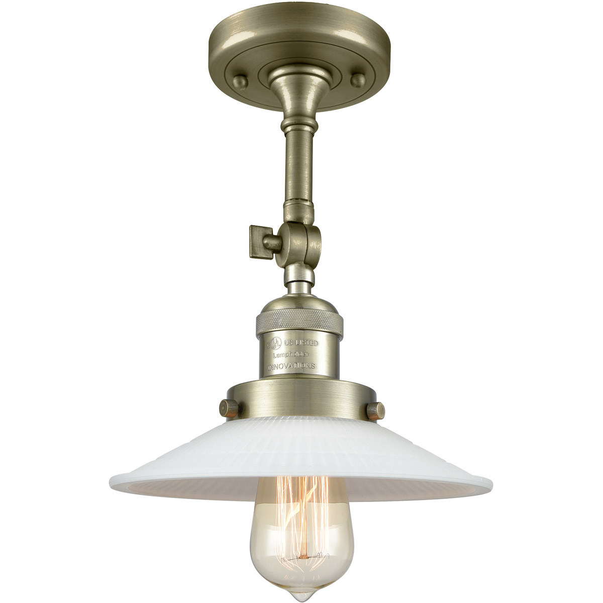 Franklin Restoration Halophane 1 Light 9 inch Antique Brass Semi-Flush Mount Ceiling Light in Incandescent, Matte White Halophane Glass, Franklin Restoration