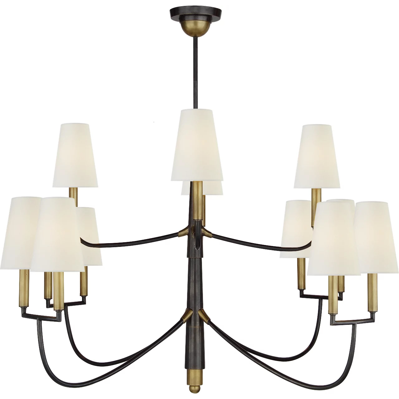 Thomas O'Brien Farlane 12 Light 48 inch Bronze with Antique Brass Chandelier Ceiling Light in Linen, Bronze and Hand-Rubbed Antique Brass, Large