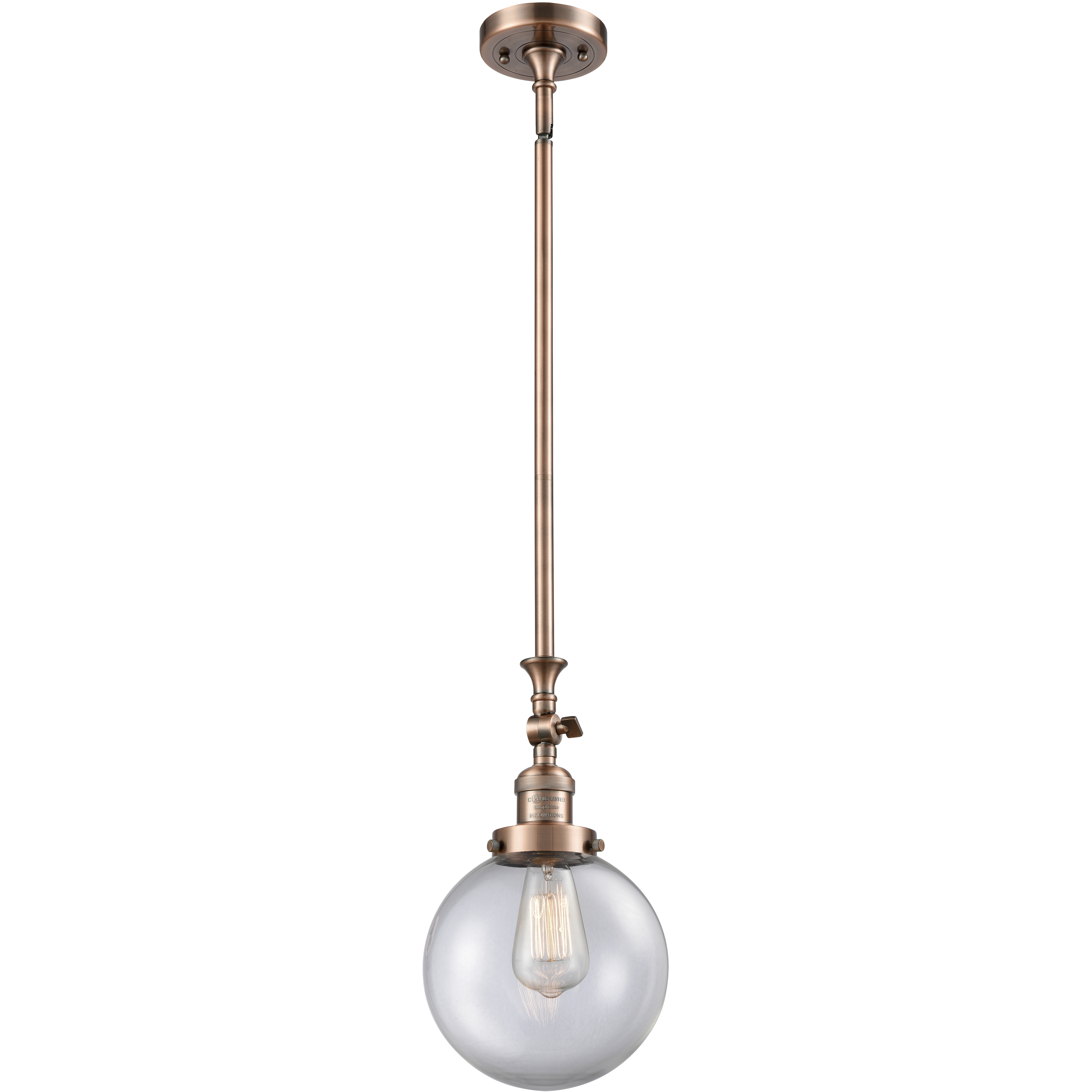 Franklin Restoration Beacon LED 8 inch Antique Copper Mini Pendant Ceiling Light in Clear, Franklin Restoration