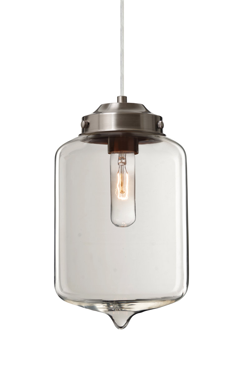 Olin 1 Light Satin Nickel Pendant Ceiling Light in Clear Glass