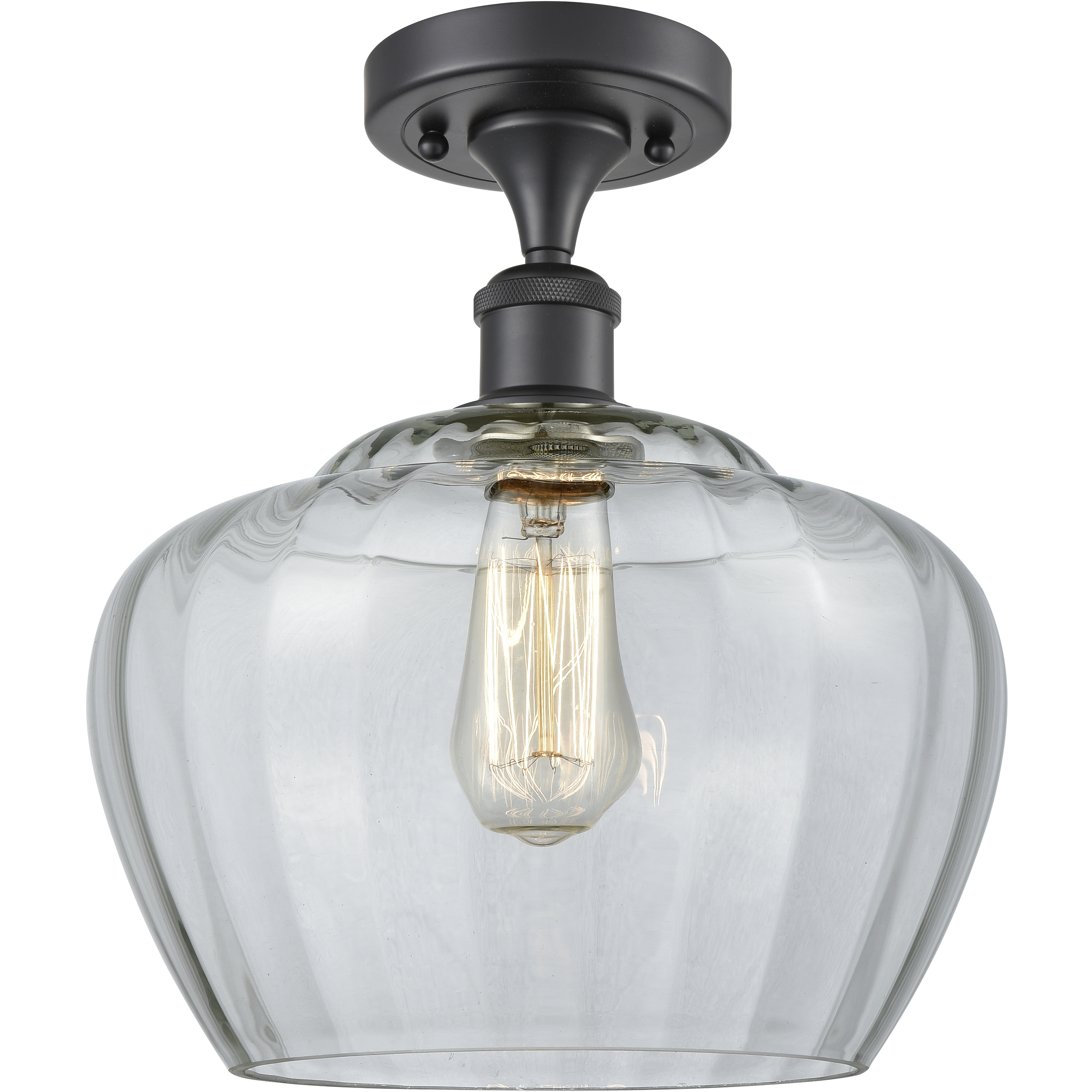 Edison Fenton 1 Light 11 inch Matte Black Semi-Flush Mount Ceiling Light in Clear Glass