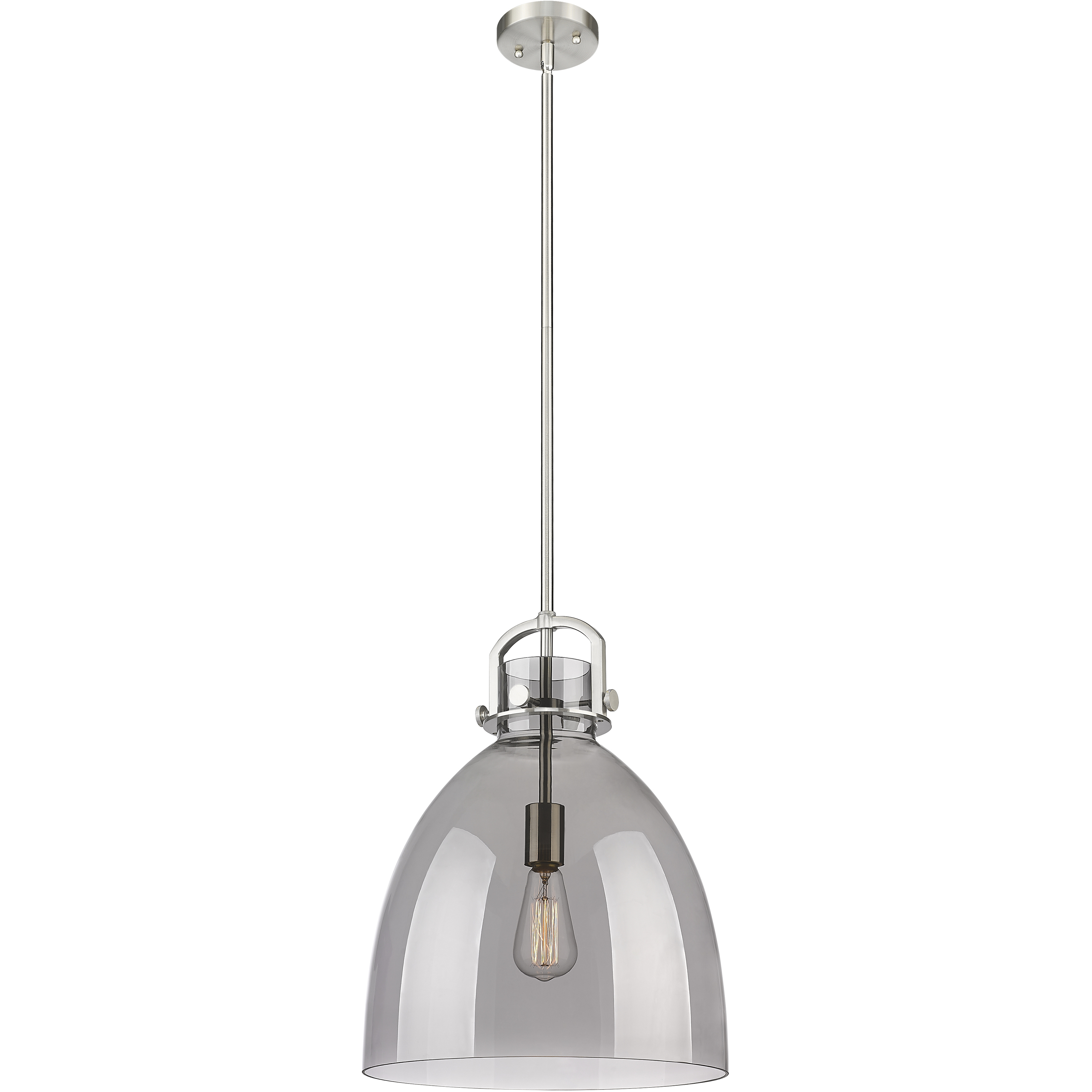 Newton Bell 1 Light 14 inch Satin Nickel Pendant Ceiling Light in Light Smoke Glass