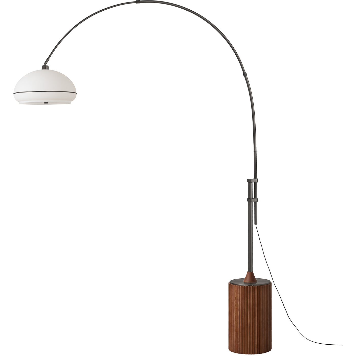 Tambo 92 inch 14.00 watt Weathered Brass and Dark Walnut Arc Floor Lamp Portable Light in White Lucite with Satin Nickel Stripe