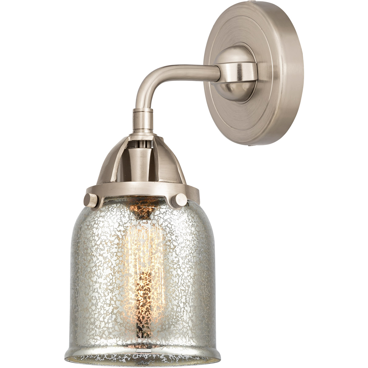 Nouveau 2 Small Bell 1 Light 5 inch Brushed Satin Nickel Sconce Wall Light in Silver Plated Mercury Glass