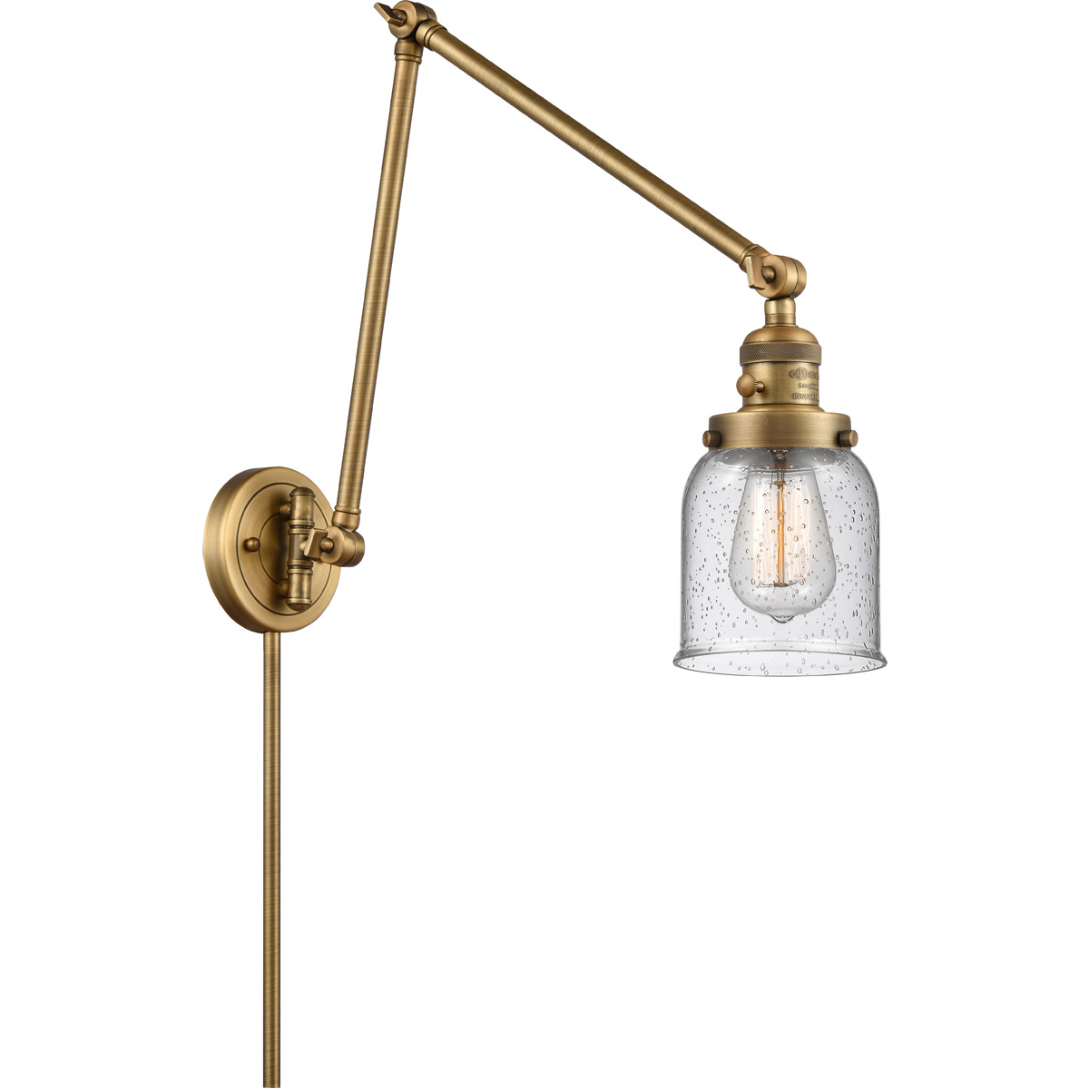 Small Bell 30 inch 60.00 watt Brushed Brass Swing Arm Wall Light, Franklin Restoration