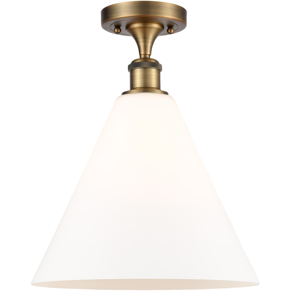 Ballston Cone 1 Light 12 inch Brushed Brass Semi-Flush Mount Ceiling Light in Matte White Glass