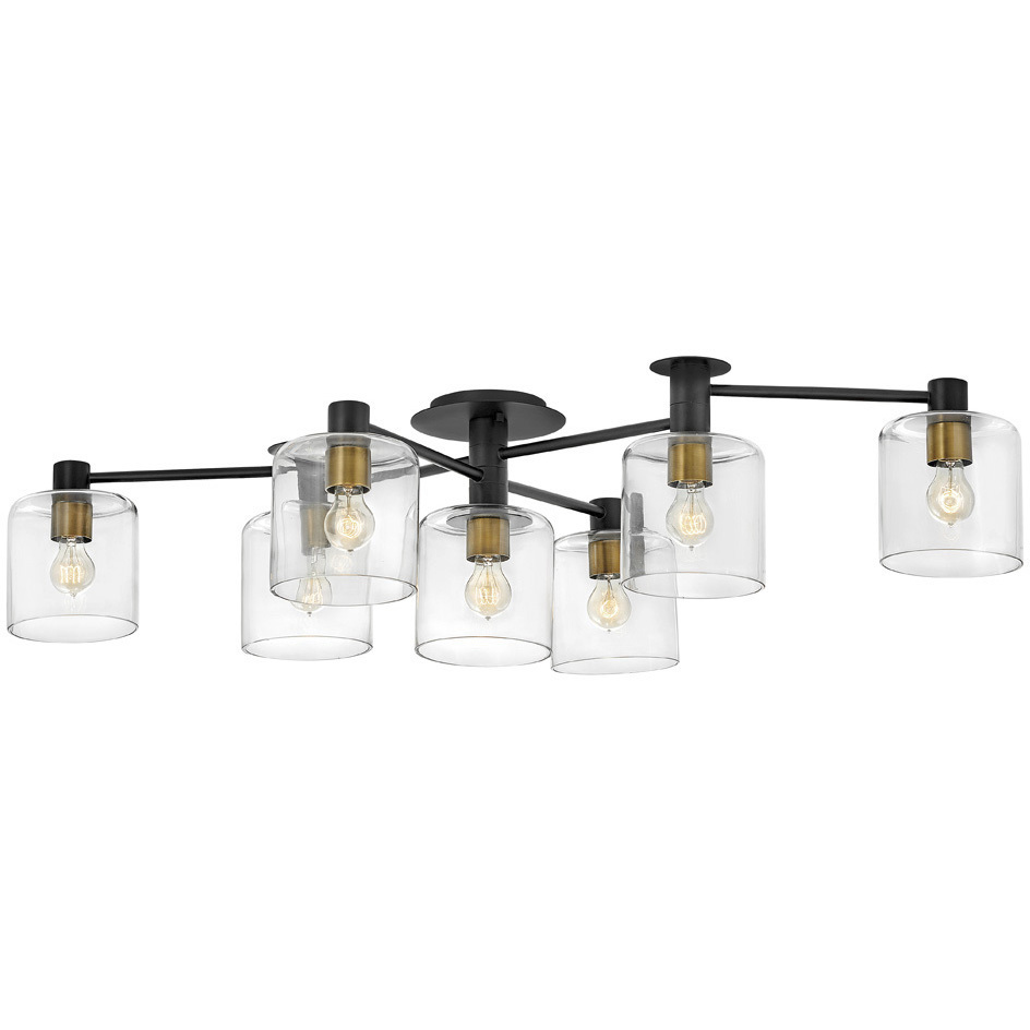 Axel 7 Light 58.75 inch Black with Heritage Brass Indoor Semi-Flush Mount Ceiling Light