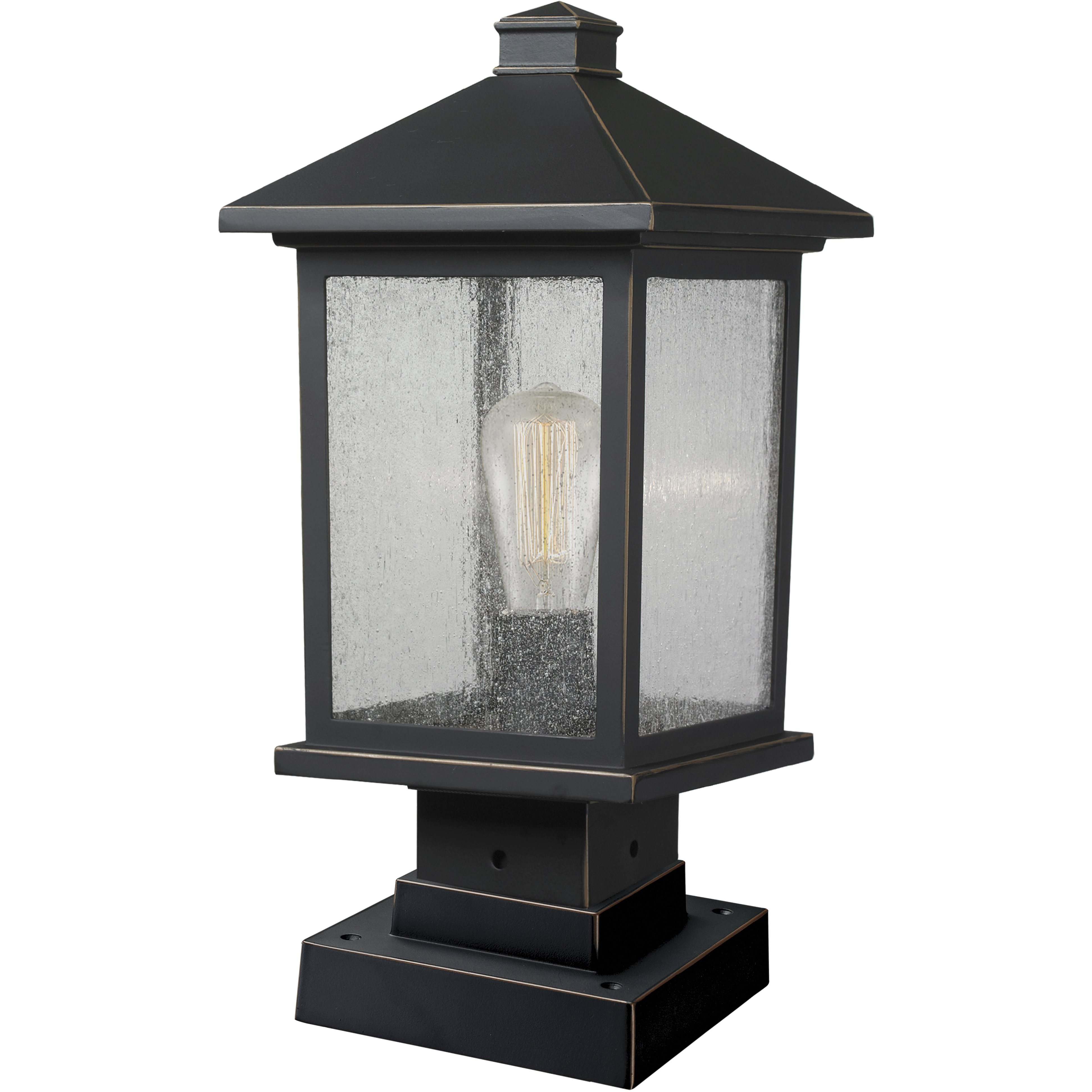 Portland 1 Light 17 inch Oil Rubbed Bronze Outdoor Pier Mounted Fixture in Clear Seedy Glass, 4.45