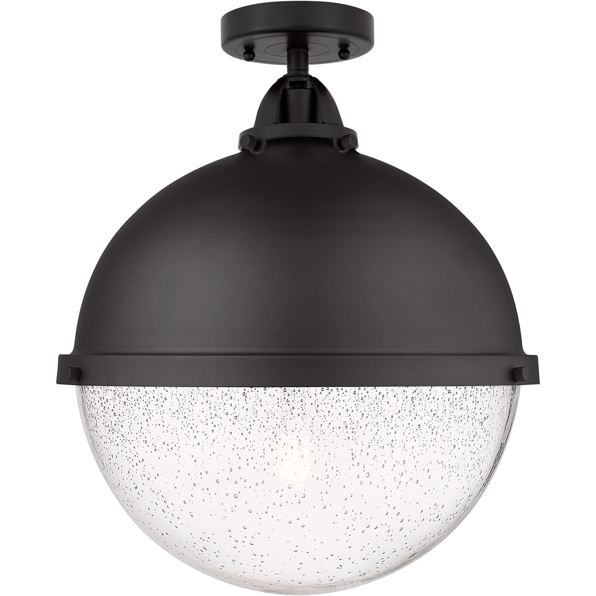 Nouveau 2 Hampden LED 12.88 inch Matte Black Semi-Flush Mount Ceiling Light in Seedy Glass