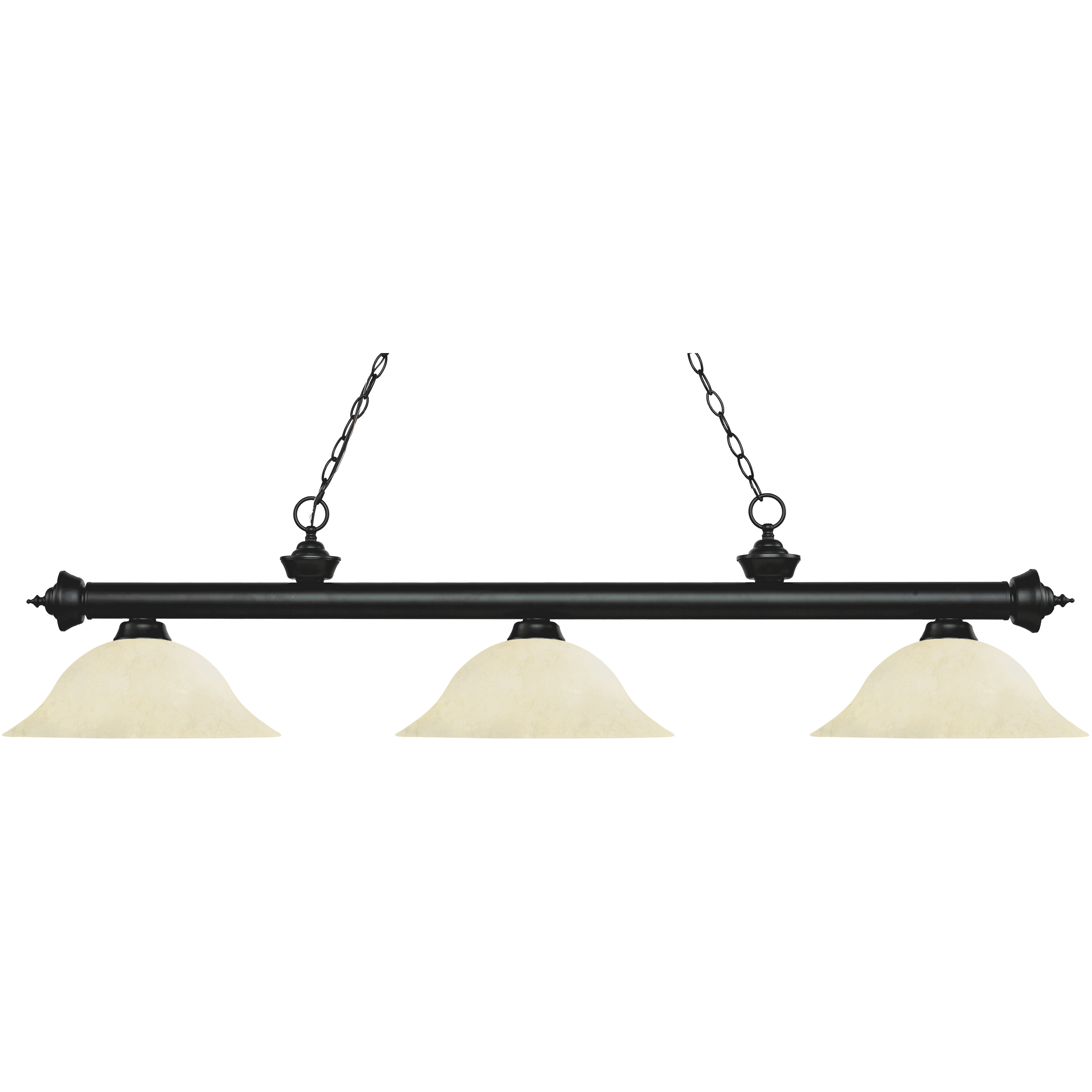 Riviera 3 Light 59 inch Matte Black Billiard Ceiling Light in 17.95, Golden Mottle Glass