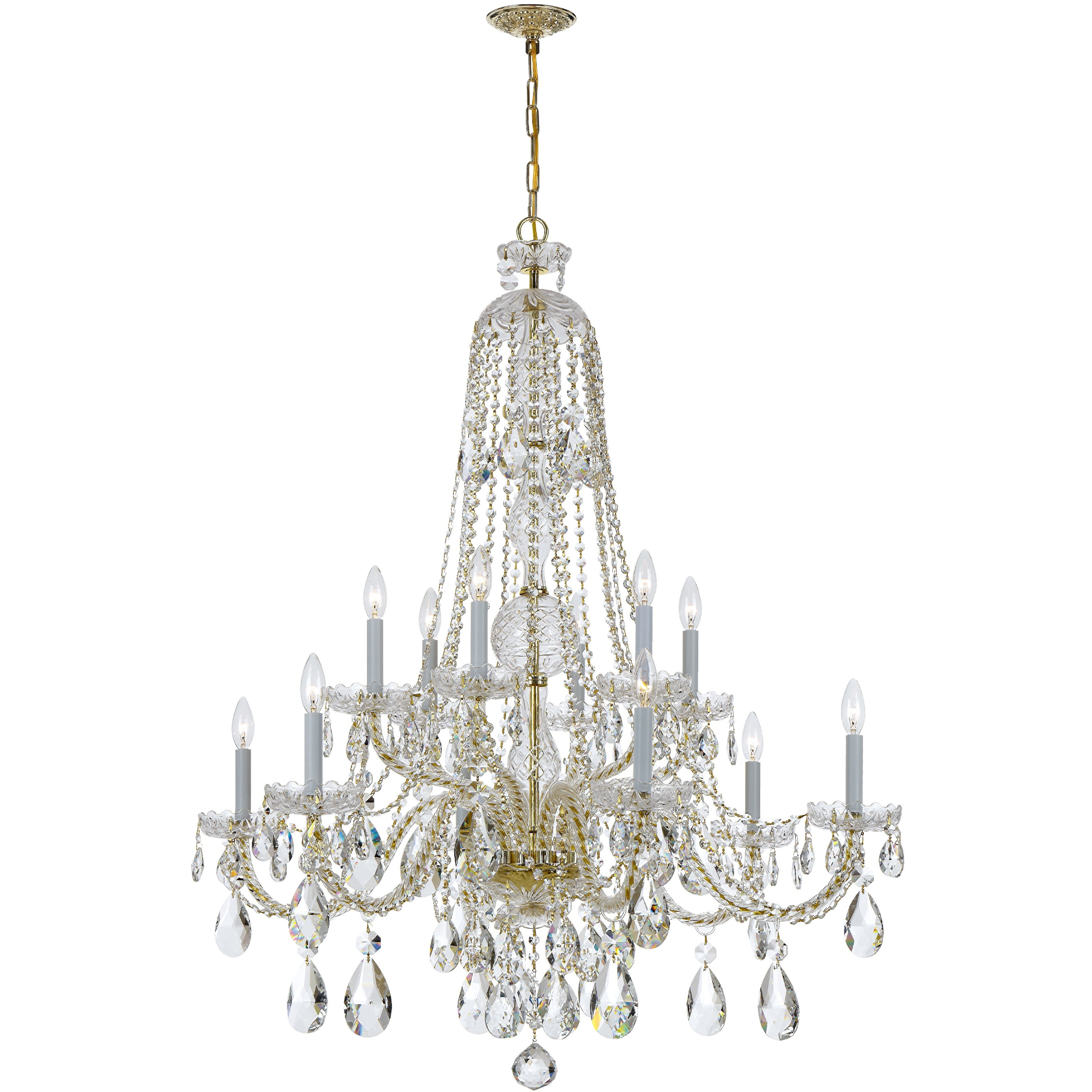 Traditional Crystal 12 Light 42 inch Polished Brass Chandelier Ceiling Light