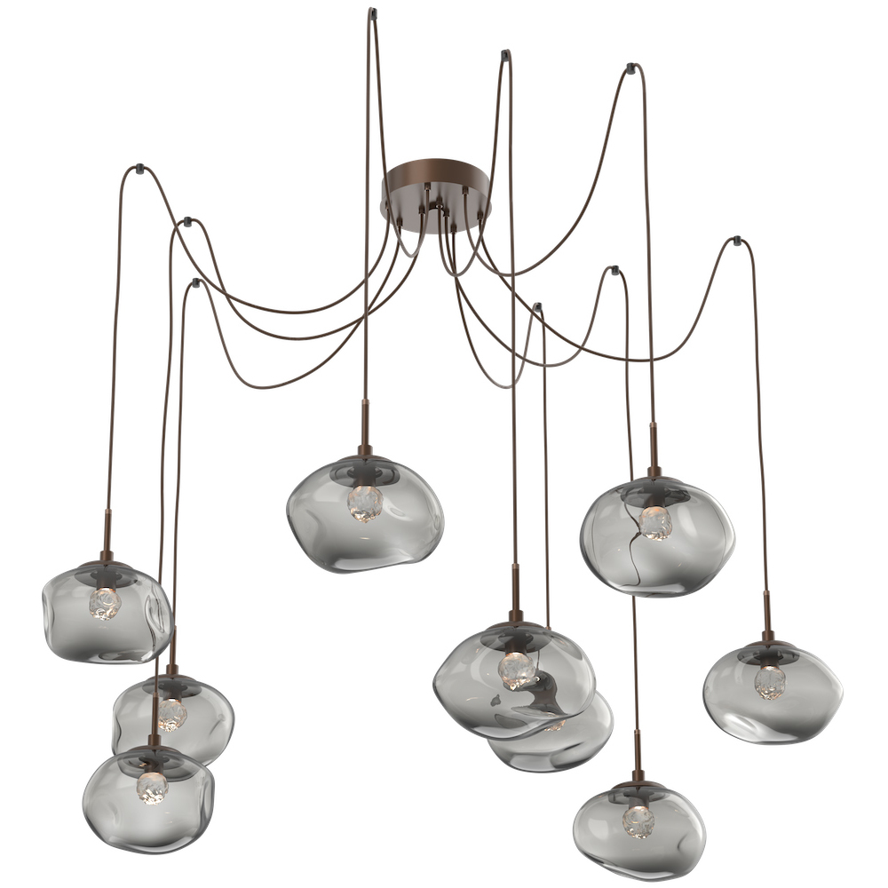 Nova LED 19 inch Burnished Bronze Swag Multi-Pendant Ceiling Light in 3000K LED, Floret Inner - Smoke Outer