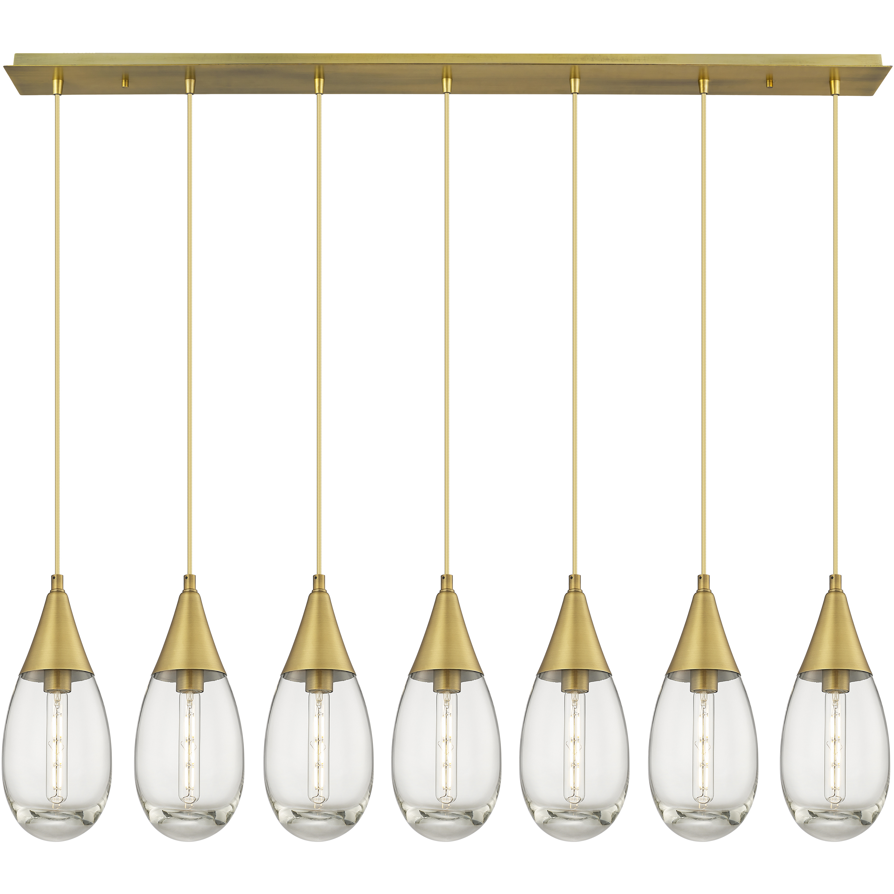 Malone 7 Light 49.75 inch Brushed Brass Linear Pendant Ceiling Light in Clear Glass