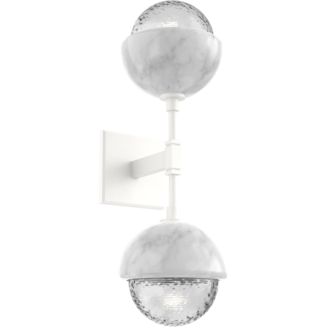 Cabochon Double Sconce Wall Light in 3000K LED, Clear, Salt White with White Marble