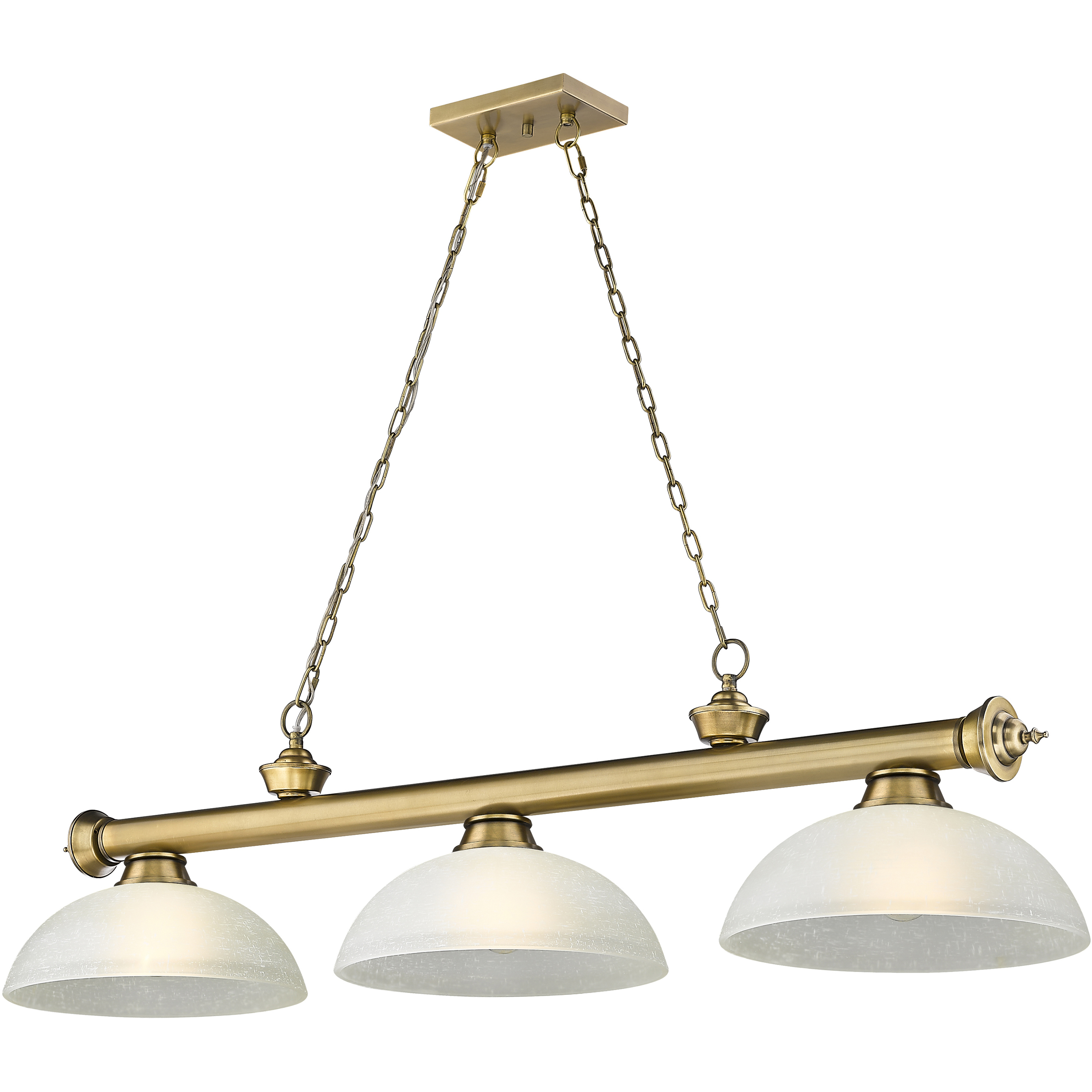 Cordon 3 Light 57.25 inch Rubbed Brass Billiard Ceiling Light in White Linen Glass