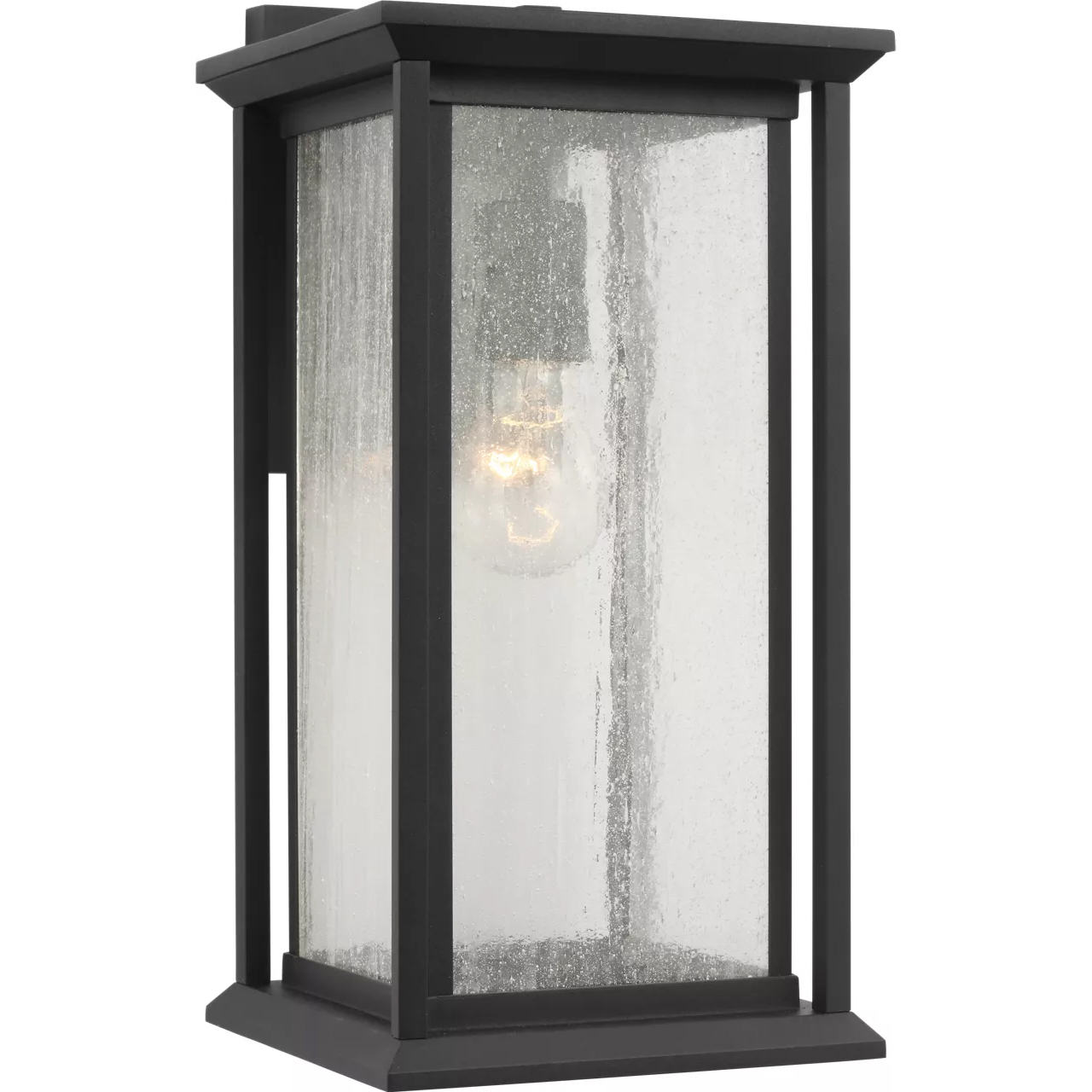 Audley 1 Light 15 inch Textured Black Outdoor Wall Lantern in Distressed Seeded Glass, Medium