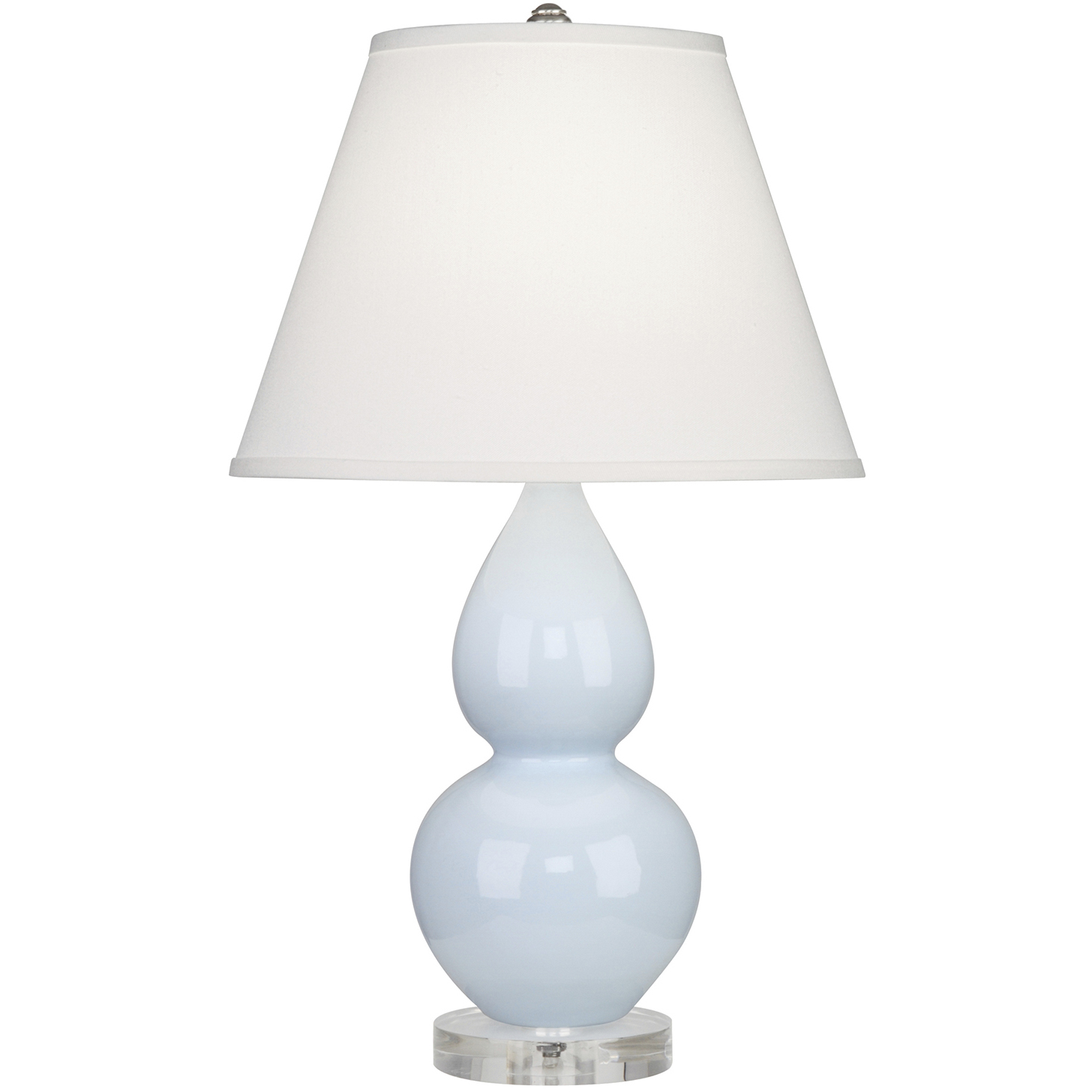 Small Double Gourd 22 inch 150 watt Baby Blue Glazed Ceramic with Lucite Base Accent Lamp Portable Light in Pearl Dupioni