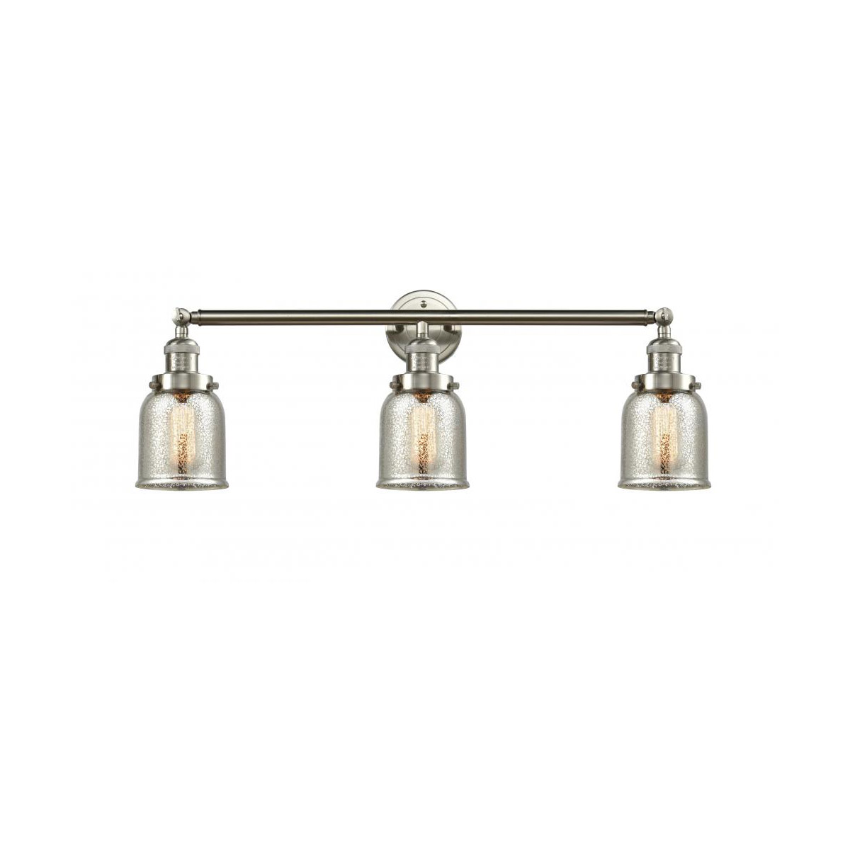 Franklin Restoration Small Bell LED 30 inch Brushed Satin Nickel Bath Vanity Light Wall Light in Silver Plated Mercury Glass, Franklin Restoration