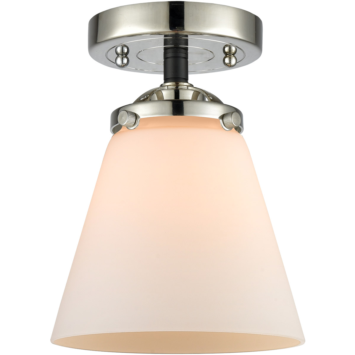 Nouveau Small Cone 1 Light 6 inch Black Polished Nickel Semi-Flush Mount Ceiling Light in Matte White Glass, Nouveau