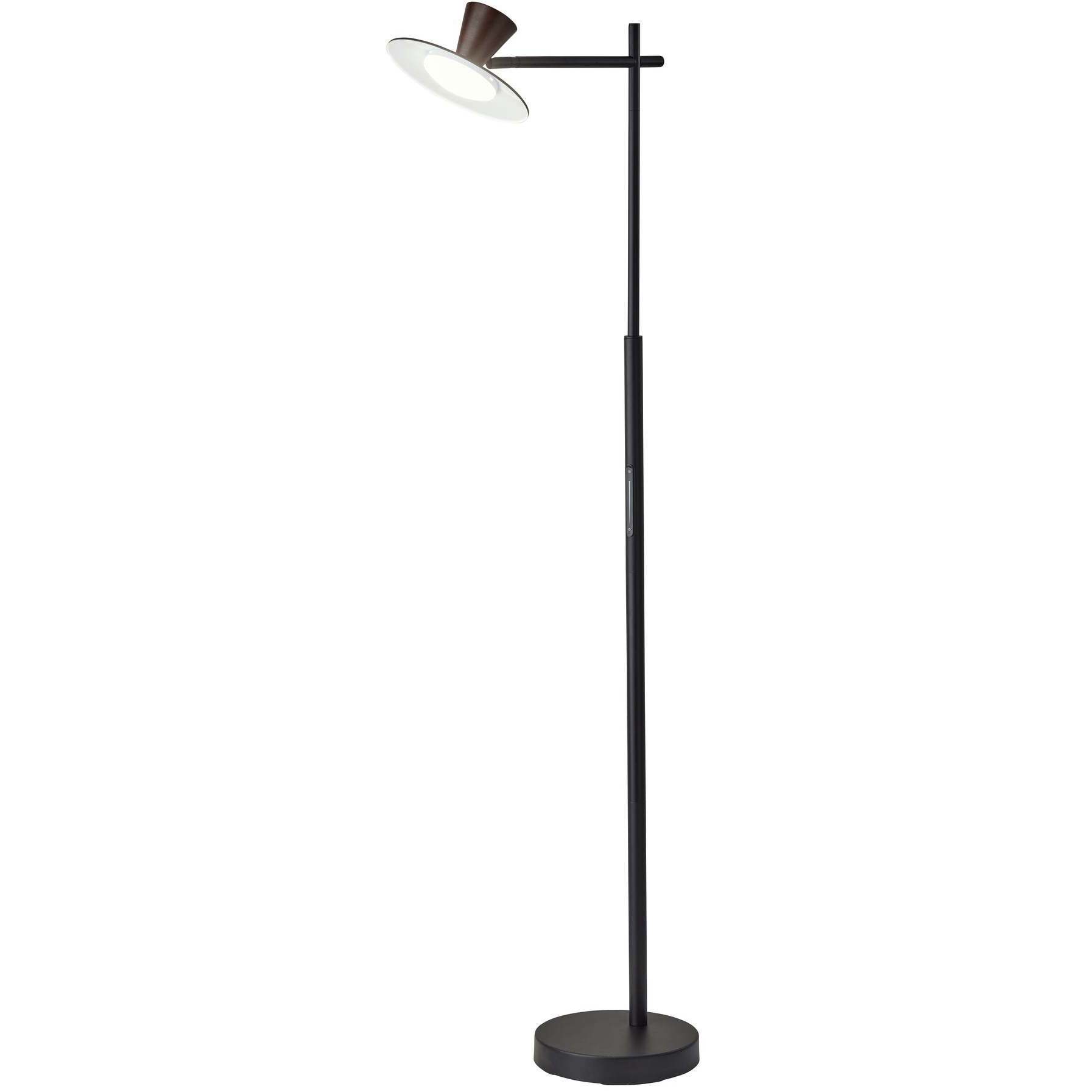Elmore 56 inch 8 watt Black and Walnut Wood LED Floor Lamp Portable Light, with Smart Switch