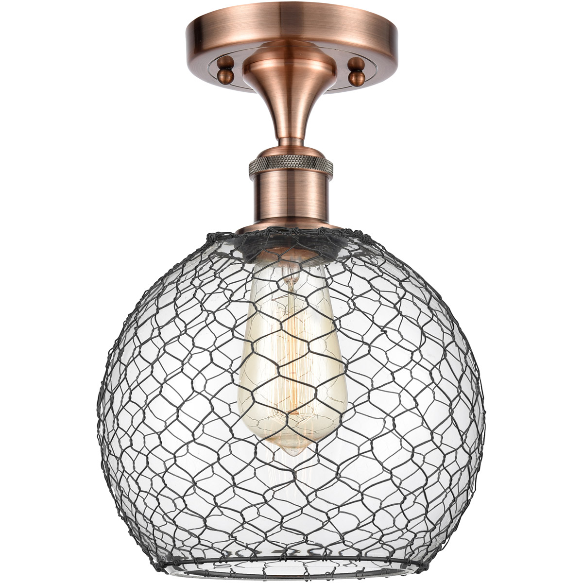 Ballston Farmhouse Chicken Wire 1 Light 8 inch Antique Copper Semi-Flush Mount Ceiling Light, Ballston