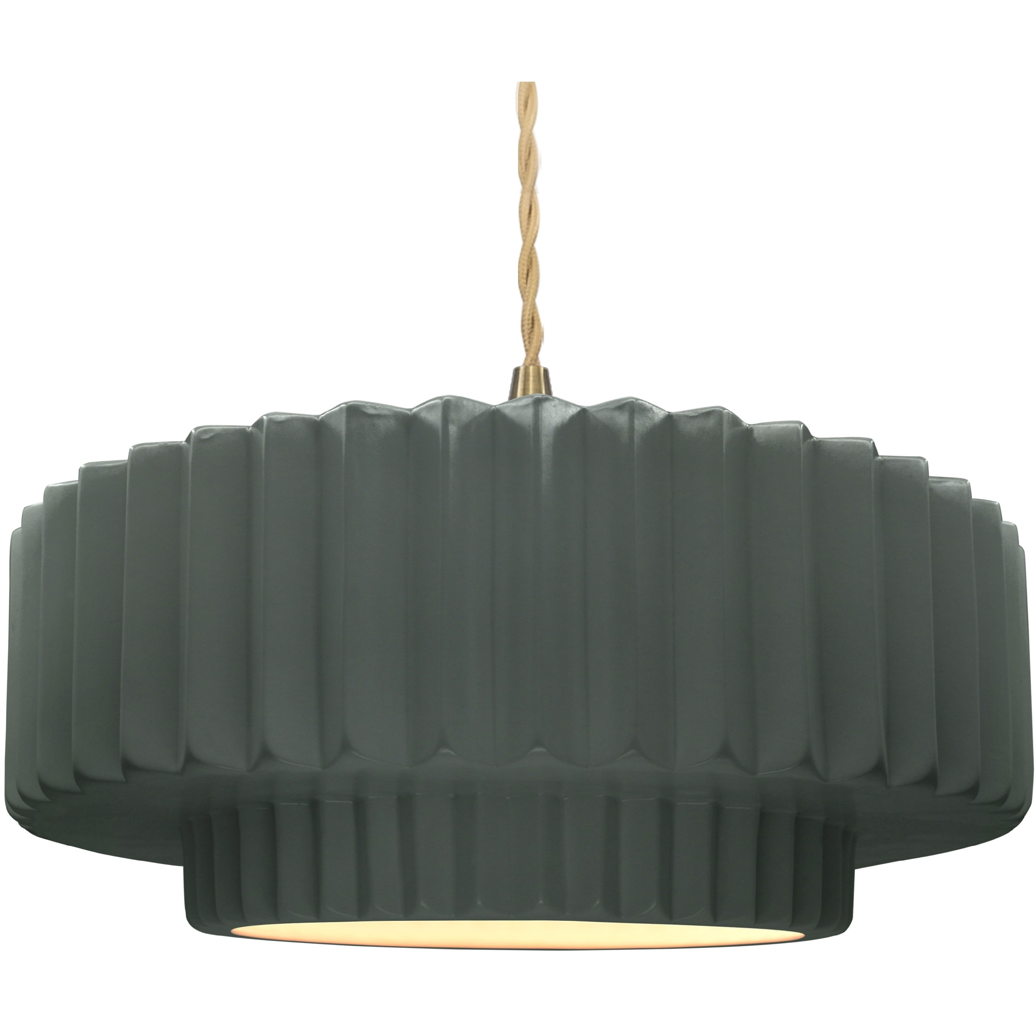 Radiance Collection - Pleated Tier Pendant Ceiling Light in Brushed Brass, Replaceable Bulb, Beige Twist Cord, Pewter Green, 16.25W x 6H, Form+Finish+Function