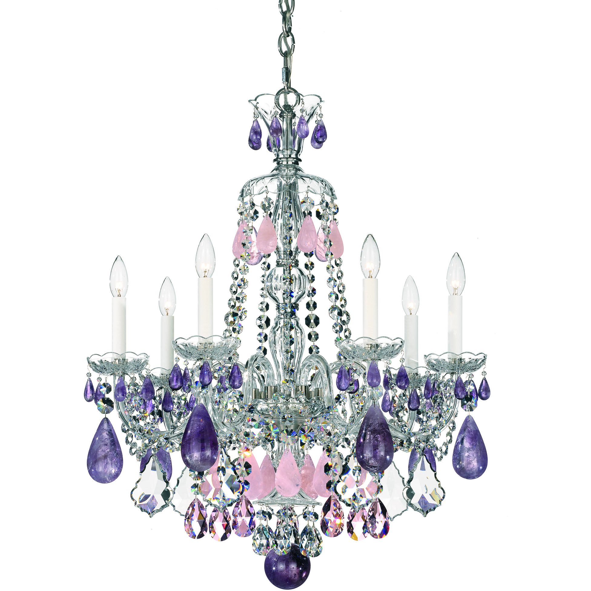 Hamilton Rock Crystal 7 Light 24 inch Silver Chandelier Ceiling Light in Polished Silver, Rock Amethyst