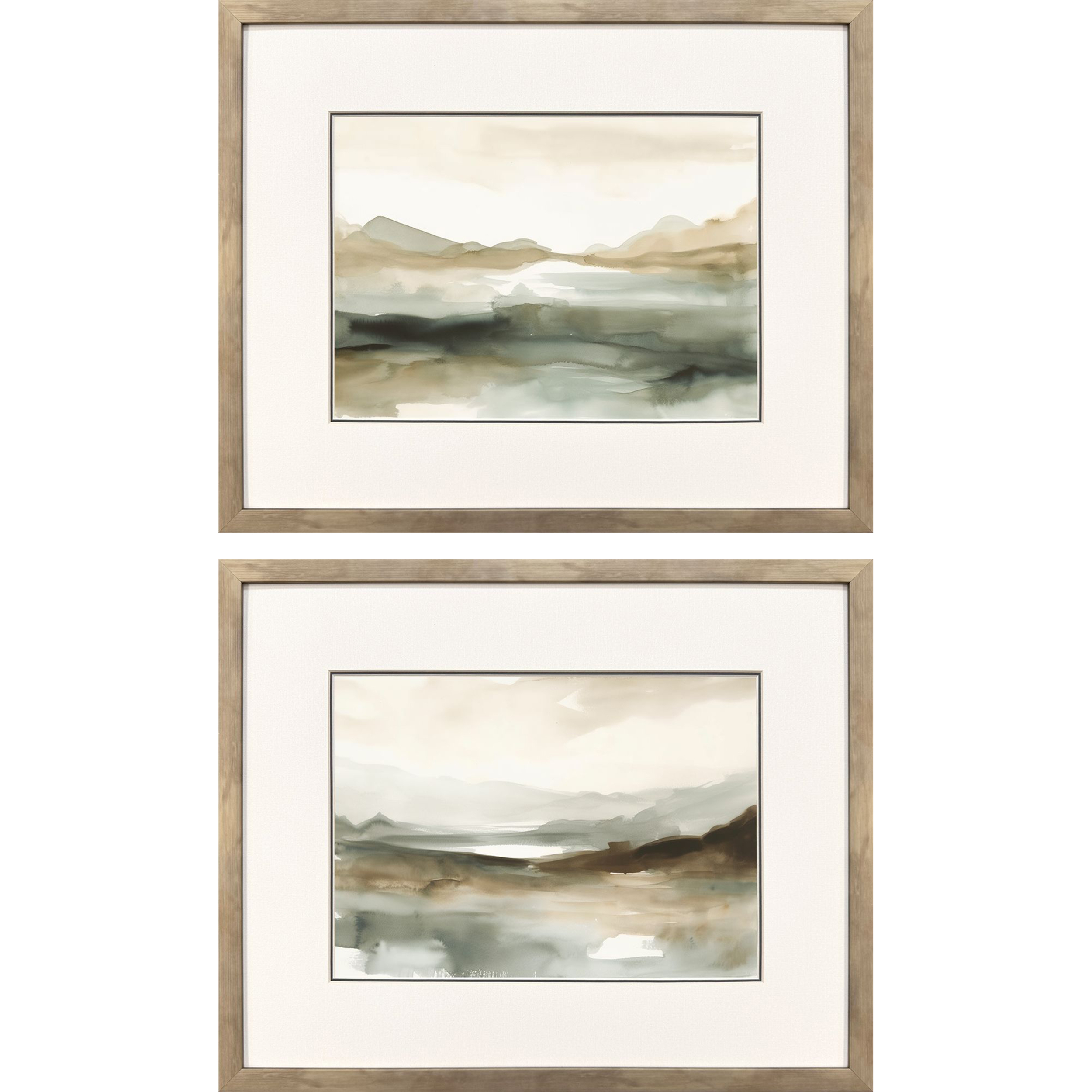 Serenity Summit Green and Brown and Gray and Neutral Framed Art