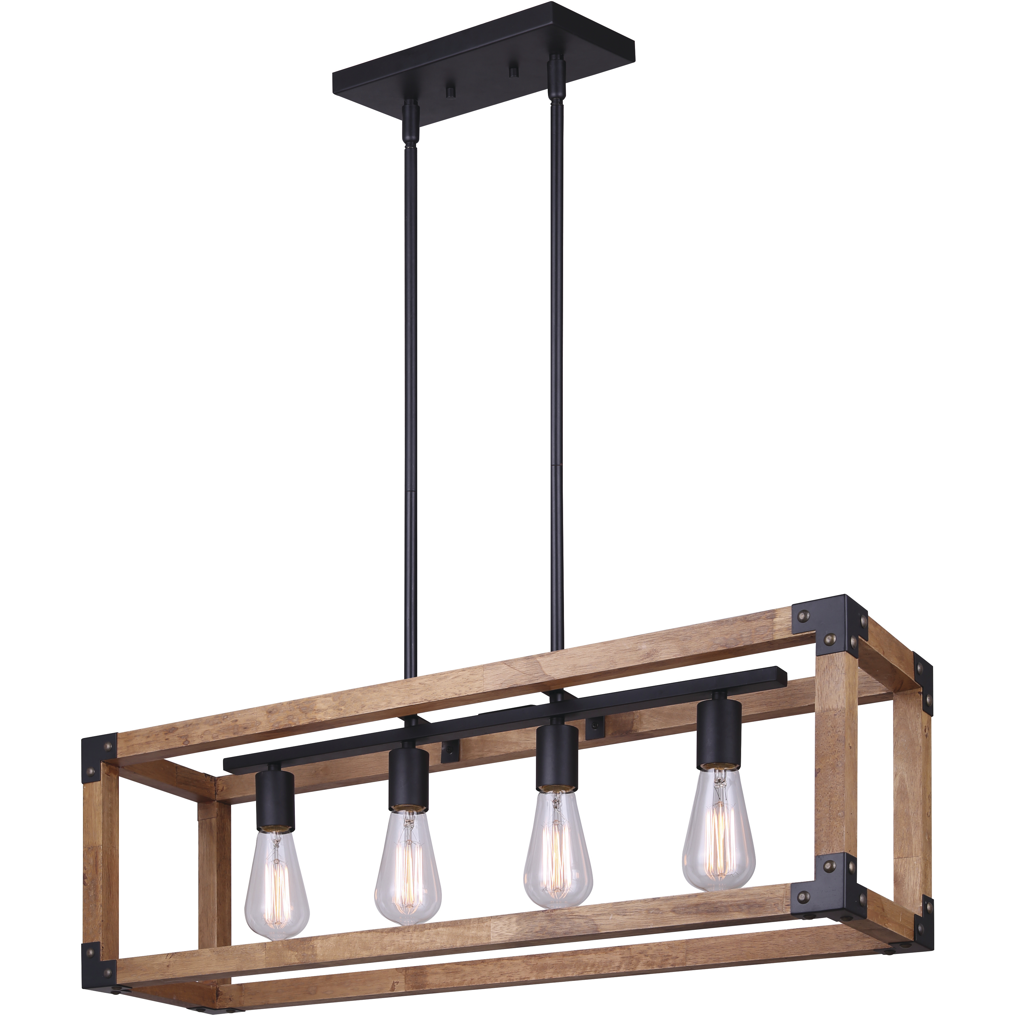 Madison 4 Light 31.75 inch Black and Wood Chandelier Ceiling Light