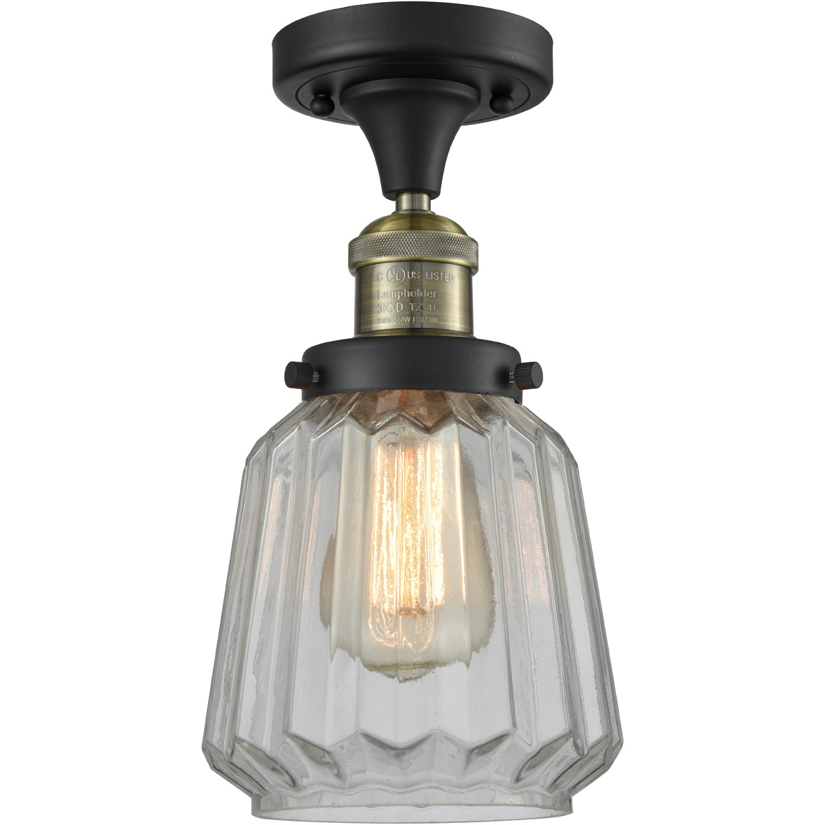 Franklin Restoration Chatham LED 6 inch Black Antique Brass Semi-Flush Mount Ceiling Light in Clear Glass, Franklin Restoration