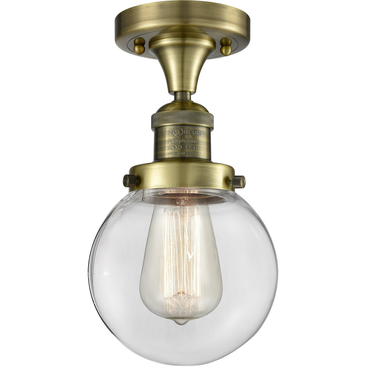 Franklin Restoration XX-Large Beacon LED 12 inch Antique Brass Semi-Flush Mount Ceiling Light in Clear Glass, Franklin Restoration