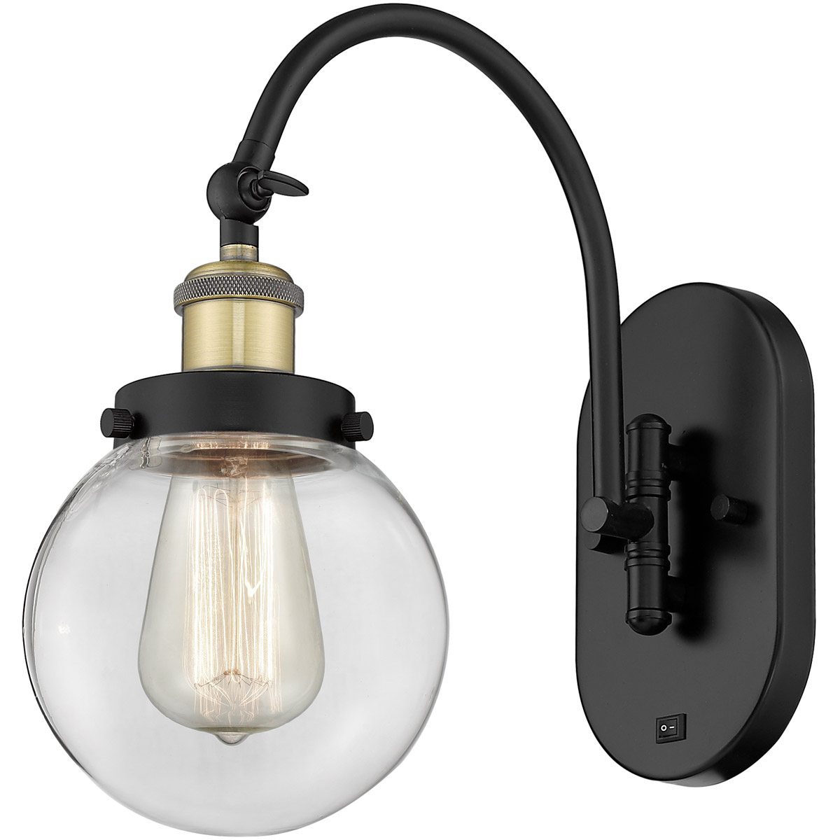 Franklin Restoration Beacon LED 6 inch Black Antique Brass Sconce Wall Light in Clear Glass