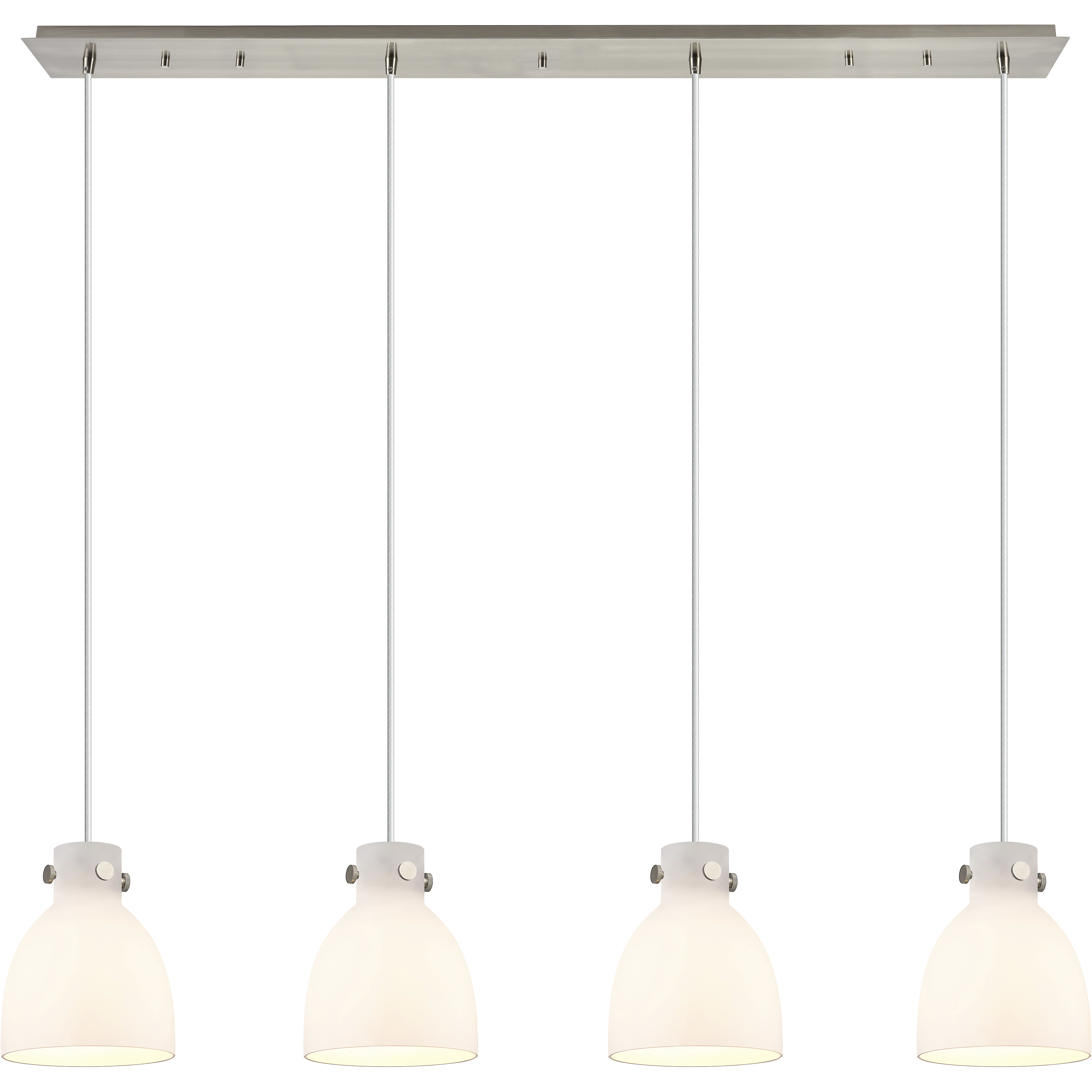 Newton Bell 4 Light 51.75 inch Brushed Satin Nickel Linear Pendant Ceiling Light in White Glass