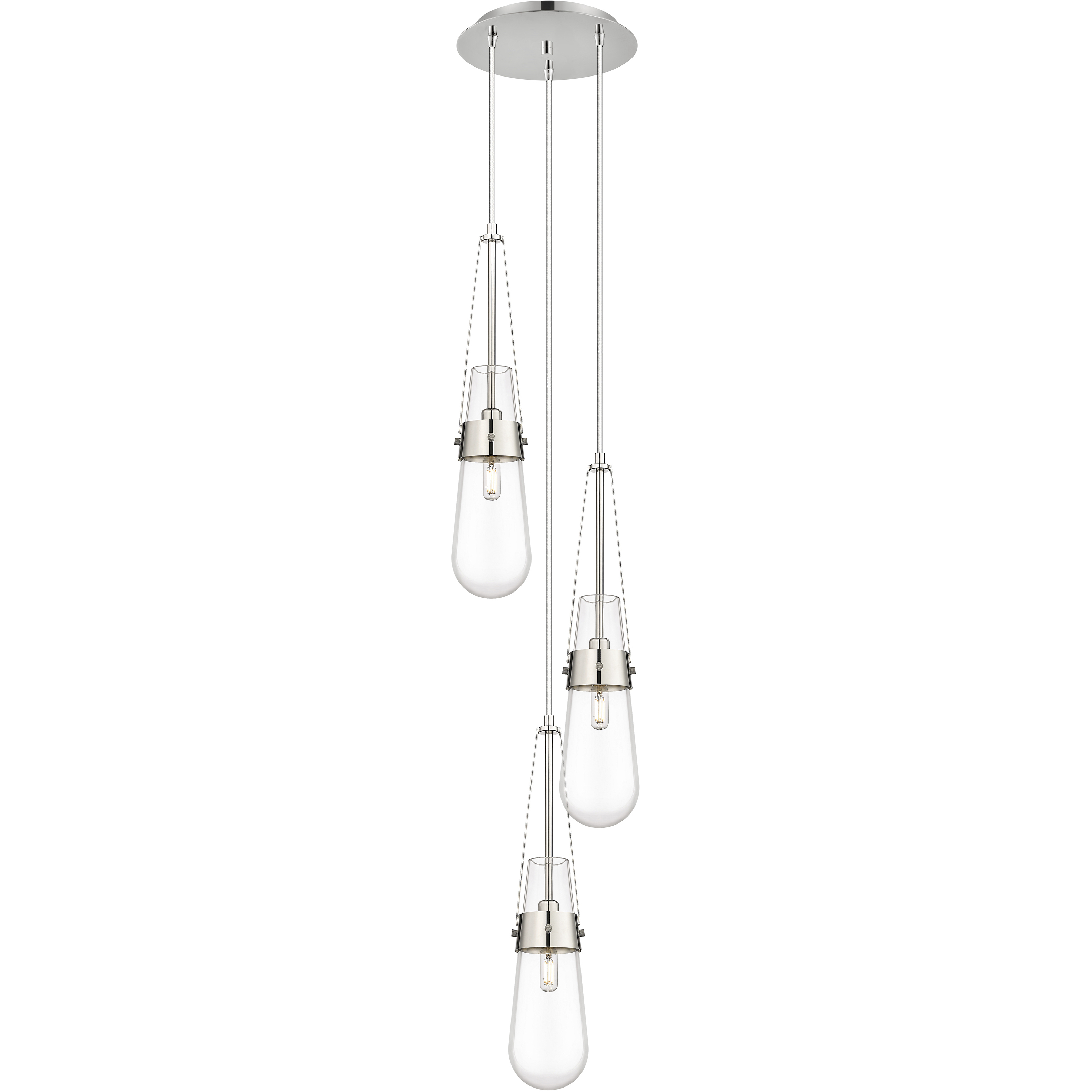 Milan 3 Light 11.88 inch Polished Nickel Multi Pendant Ceiling Light in Clear Glass