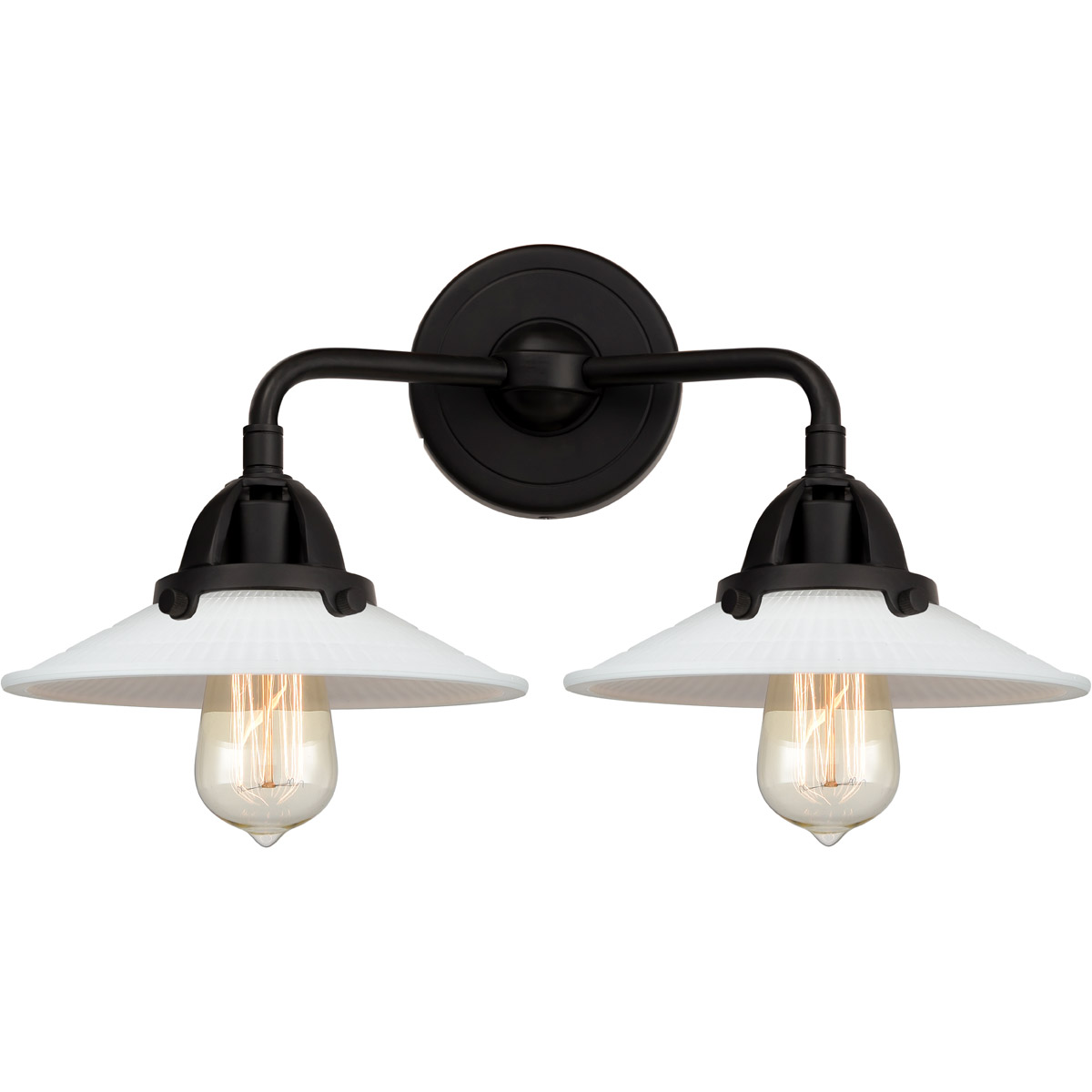 Nouveau 2 Halophane 2 Light 17 inch Matte Black Bath Vanity Light Wall Light in Matte White Halophane Glass