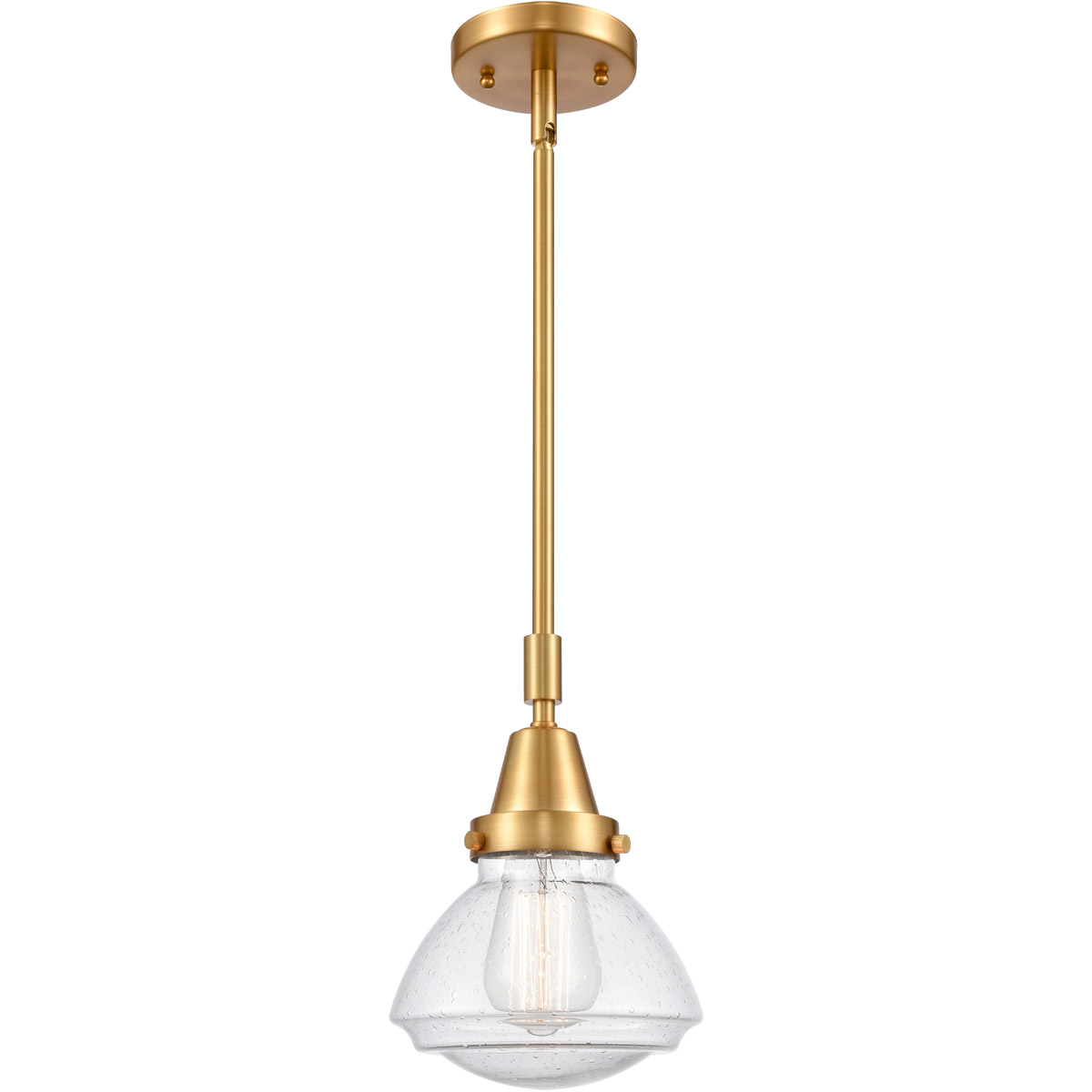 Franklin Restoration Olean 1 Light 7 inch Satin Gold Mini Pendant Ceiling Light in Seedy Glass