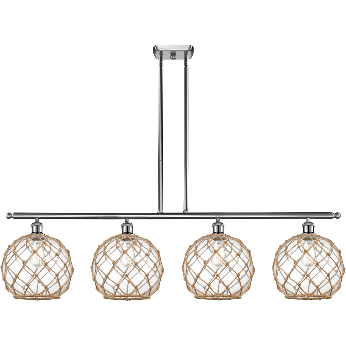 Ballston Large Farmhouse Rope LED 48 inch Brushed Satin Nickel Island Light Ceiling Light in Clear Glass with Brown Rope, Ballston