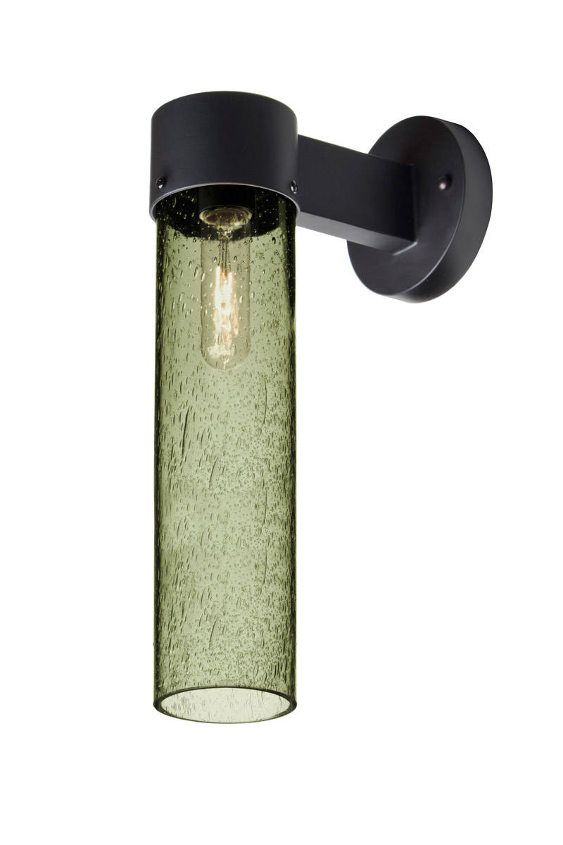 Juni 1 Light 18 inch Black Outdoor Sconce in Moss Bubble Glass, Incandescent