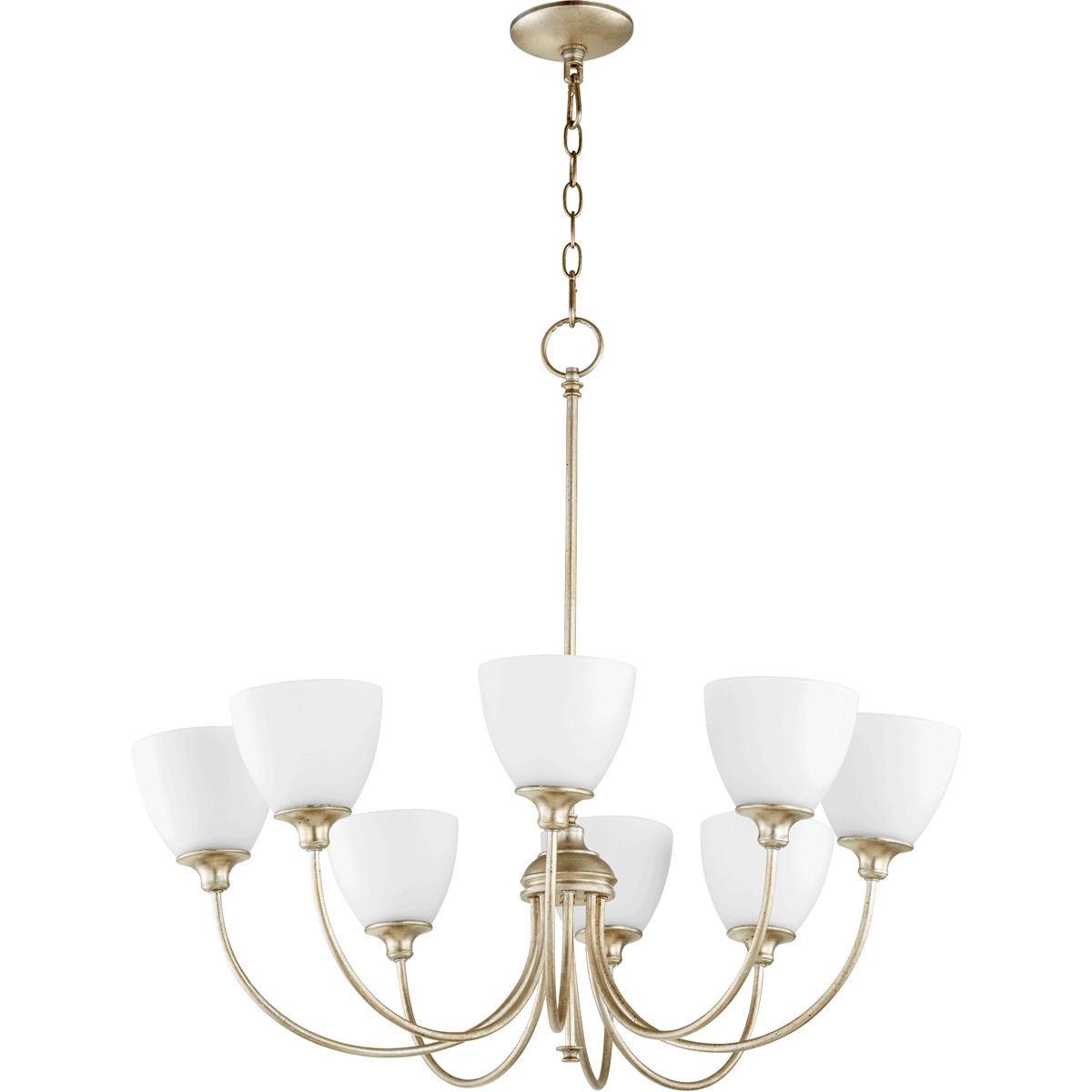 Celeste 8 Light 32 inch Aged Silver Leaf Chandelier Ceiling Light, Satin Opal